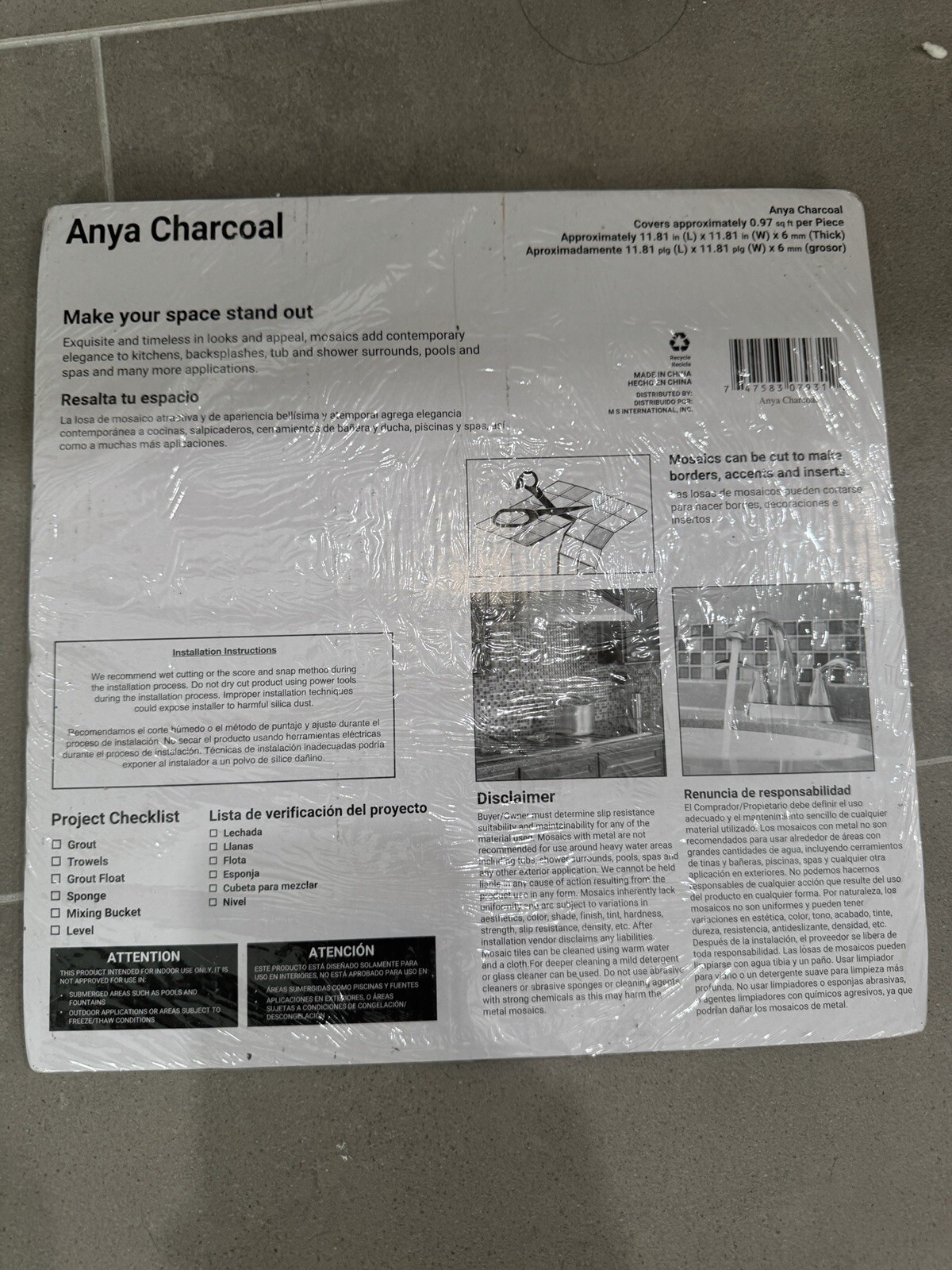 MSI Anya Charcoal Mosaic Tile 11.81″ x 11.81″ Sheets (6) SOLD AS IS