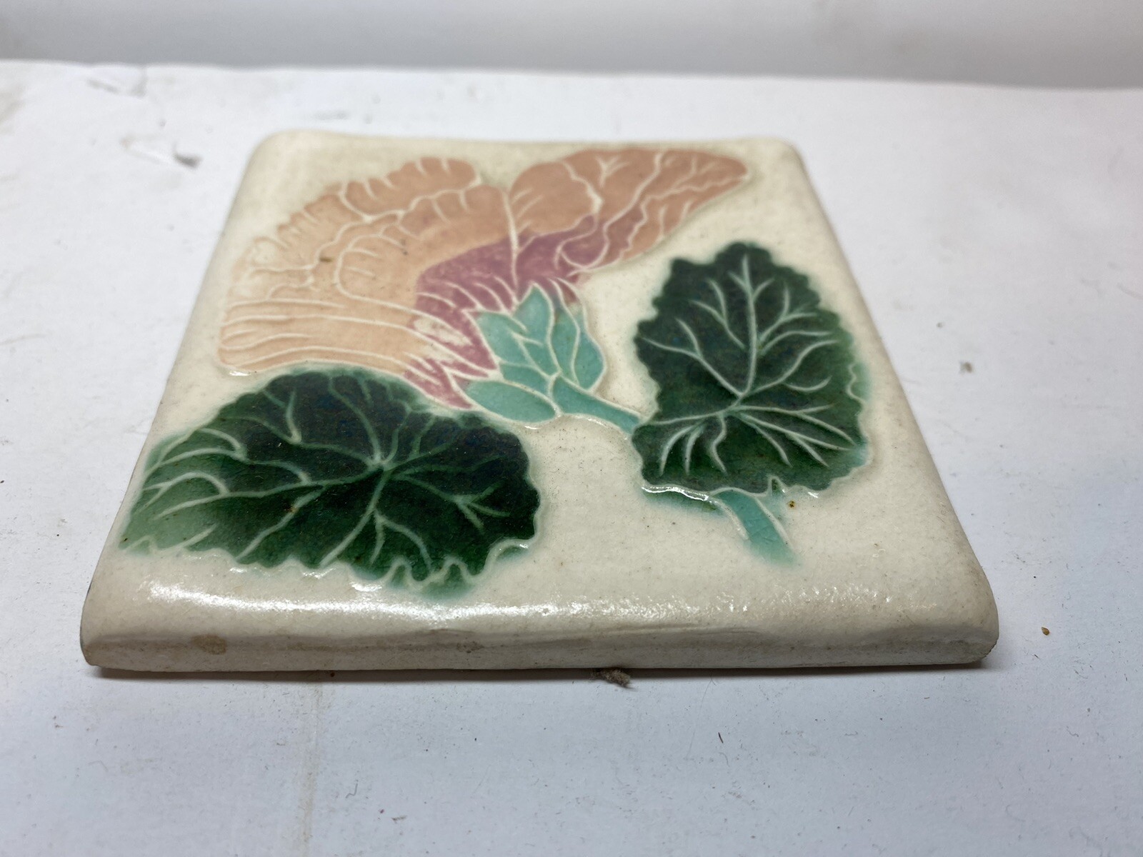 Vintage Ceramic Porcelain Kiln Fired Floral 4” Tile
