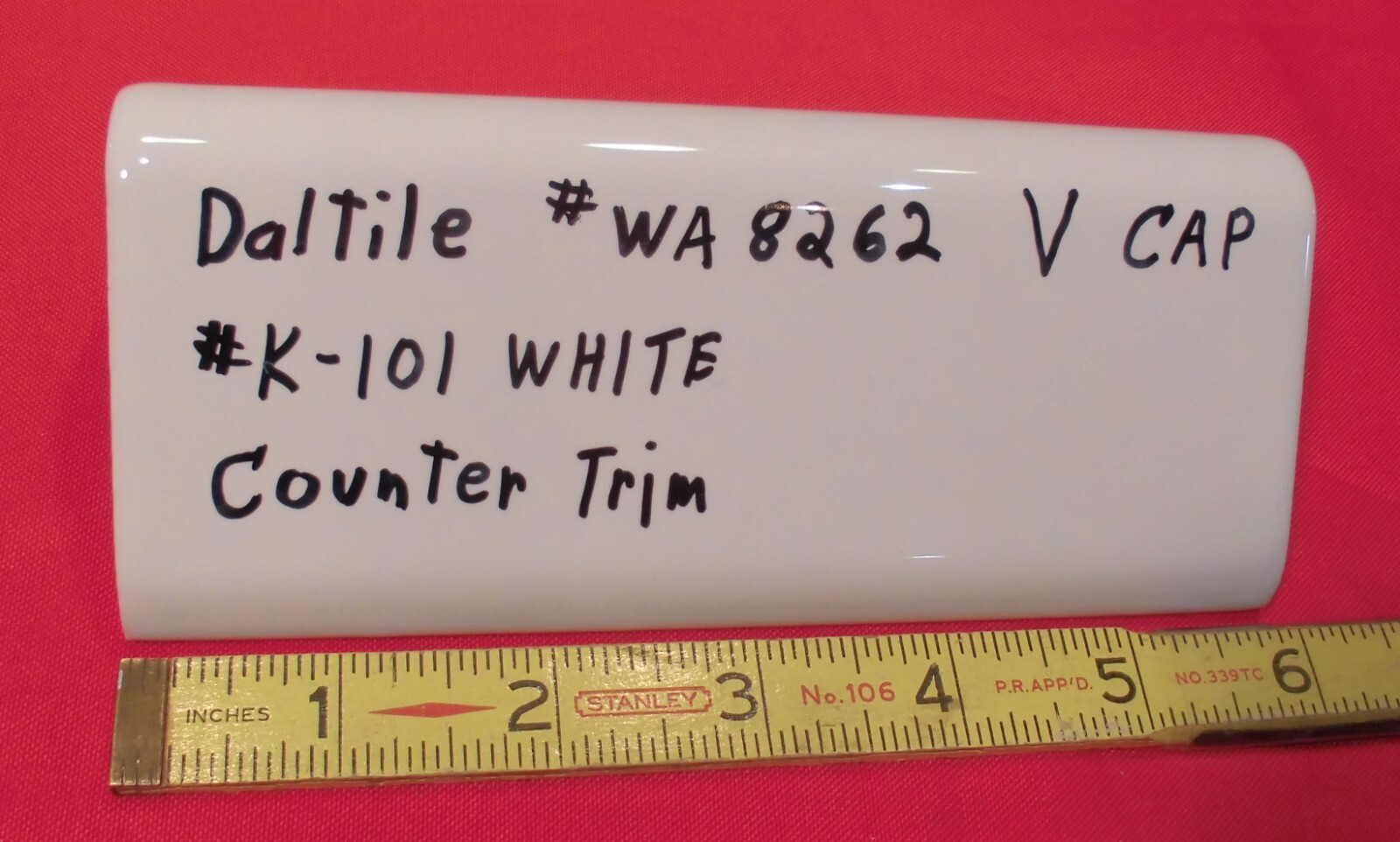 1 pc. Daltile #K-101 Kohler White: V – Cap Ceramic Trim Tile; Countertop Edging