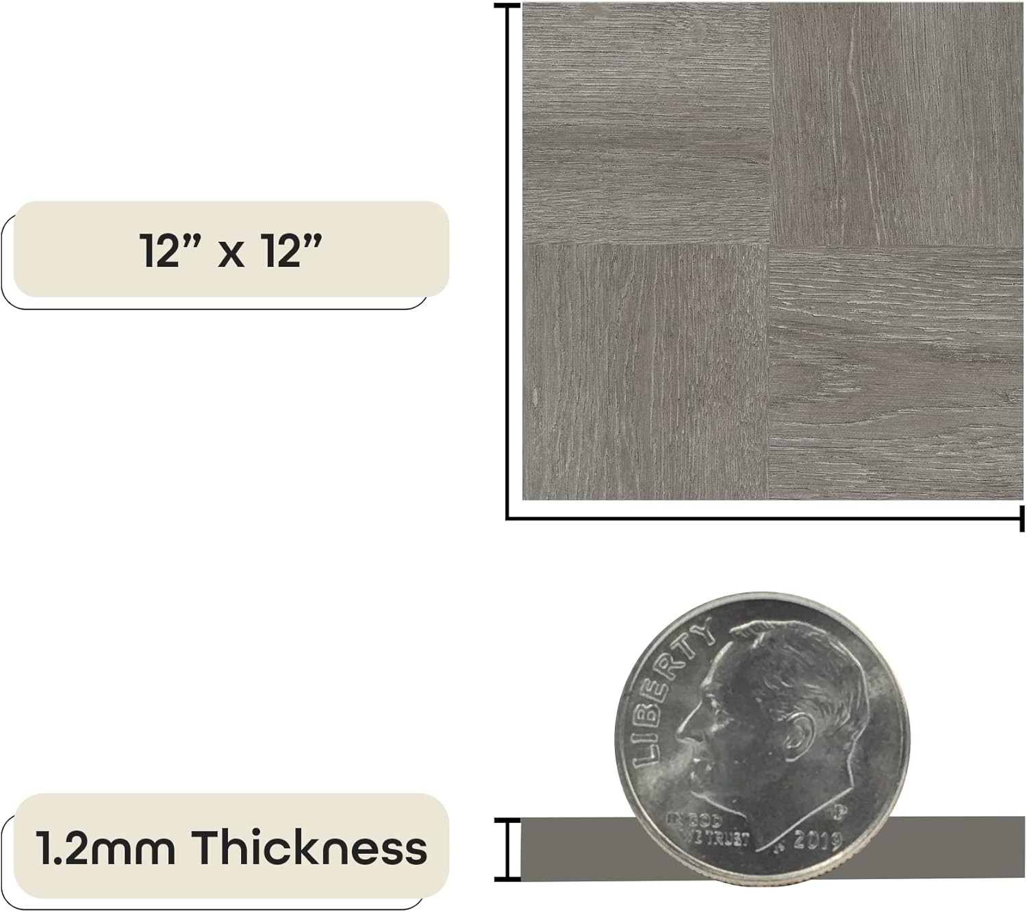 Charcoal Grey 12×12 Inch Peel and Stick Wood Look Vinyl Tiles 45 Tiles