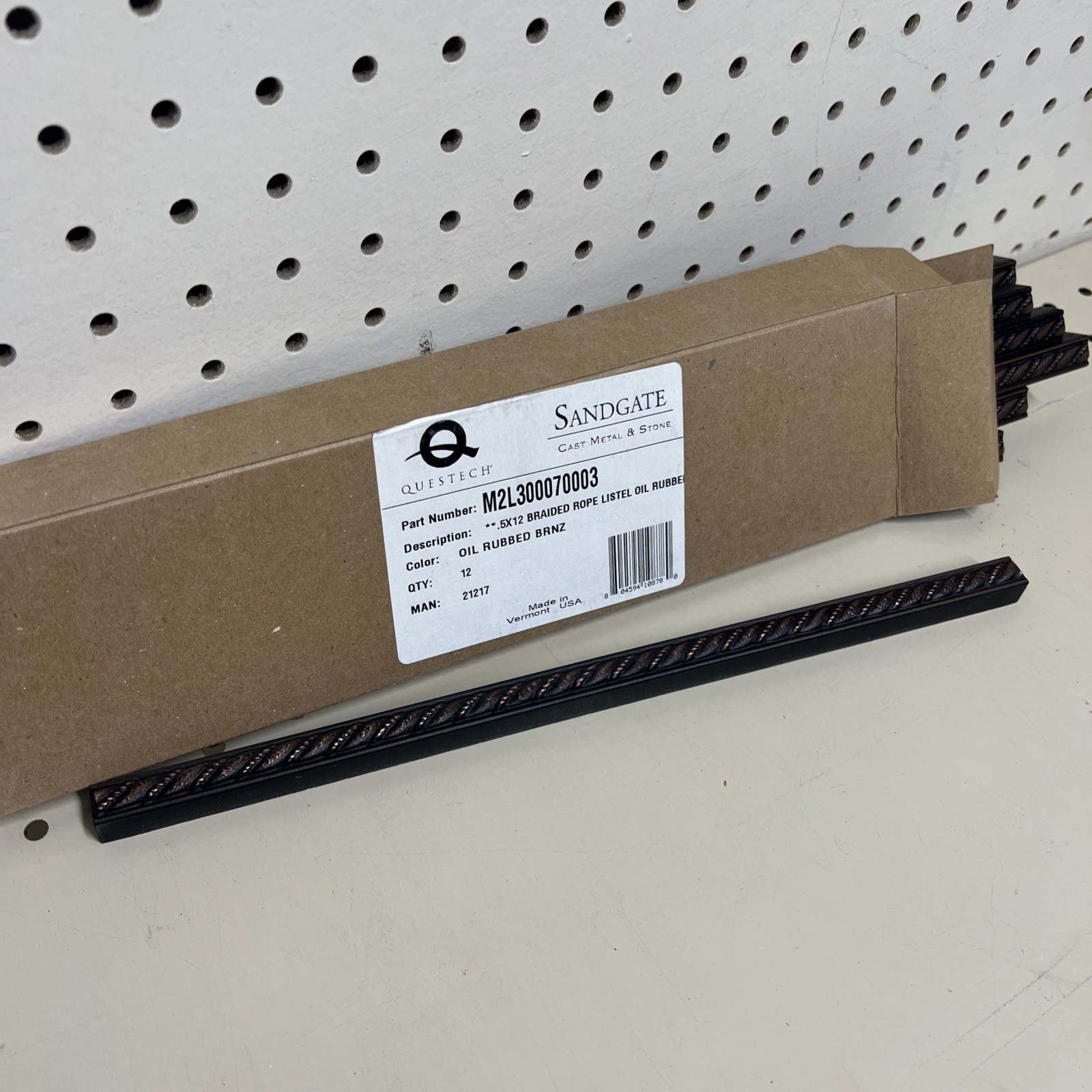 12 Questech Composite Trim Tile .5×12 Braided Rope Listel Oil Rubbed Bronze