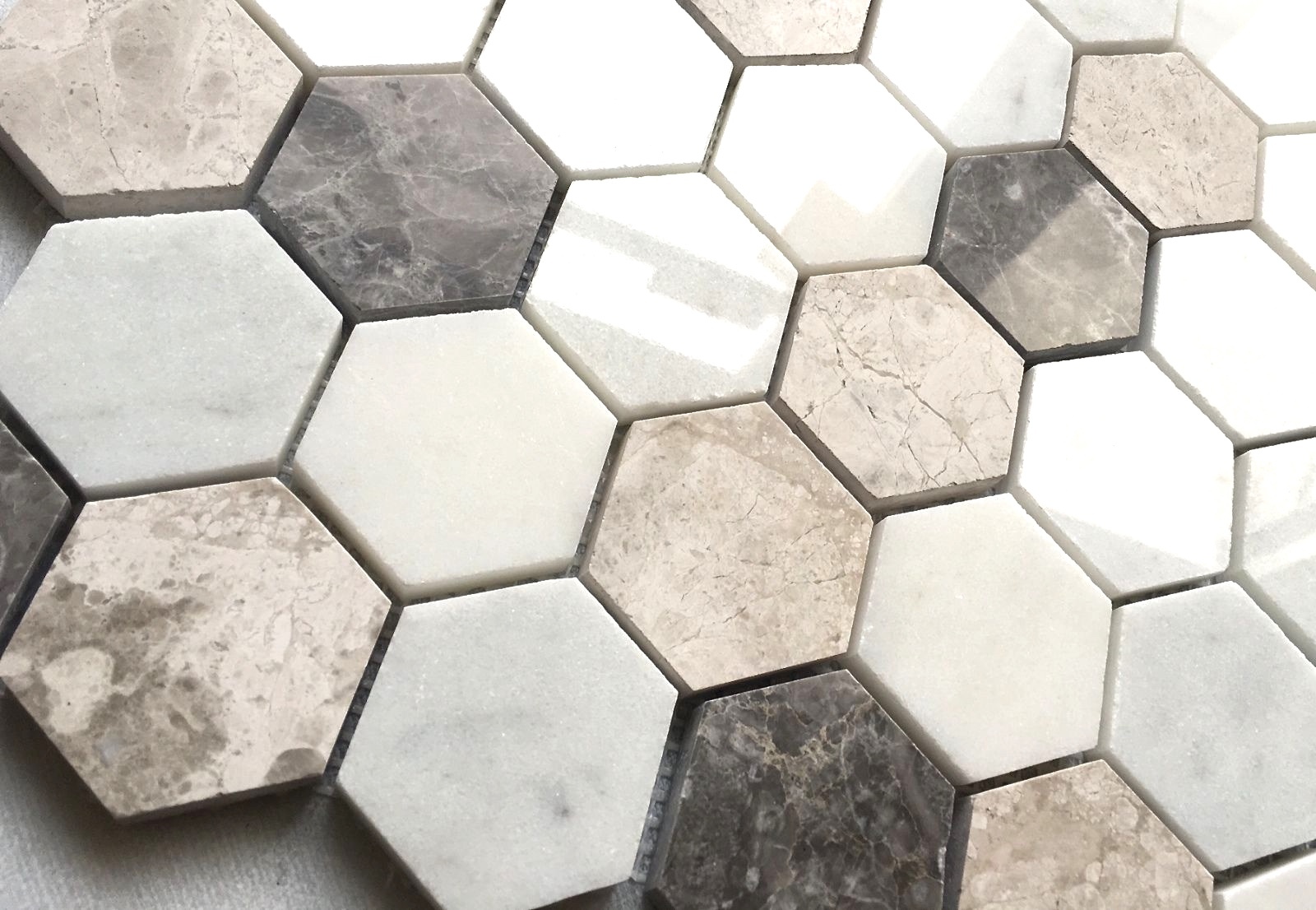 Carrara Gray Mix 2″ Hexagon Marble Mosaic Wall and Floor Tile Backsplash Bath