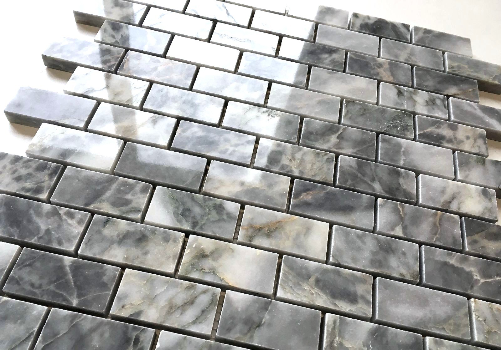 Gray Blue 1X2 Polished Marble Mosaic Tile Wall Backsplash Floor Kitchen Bath