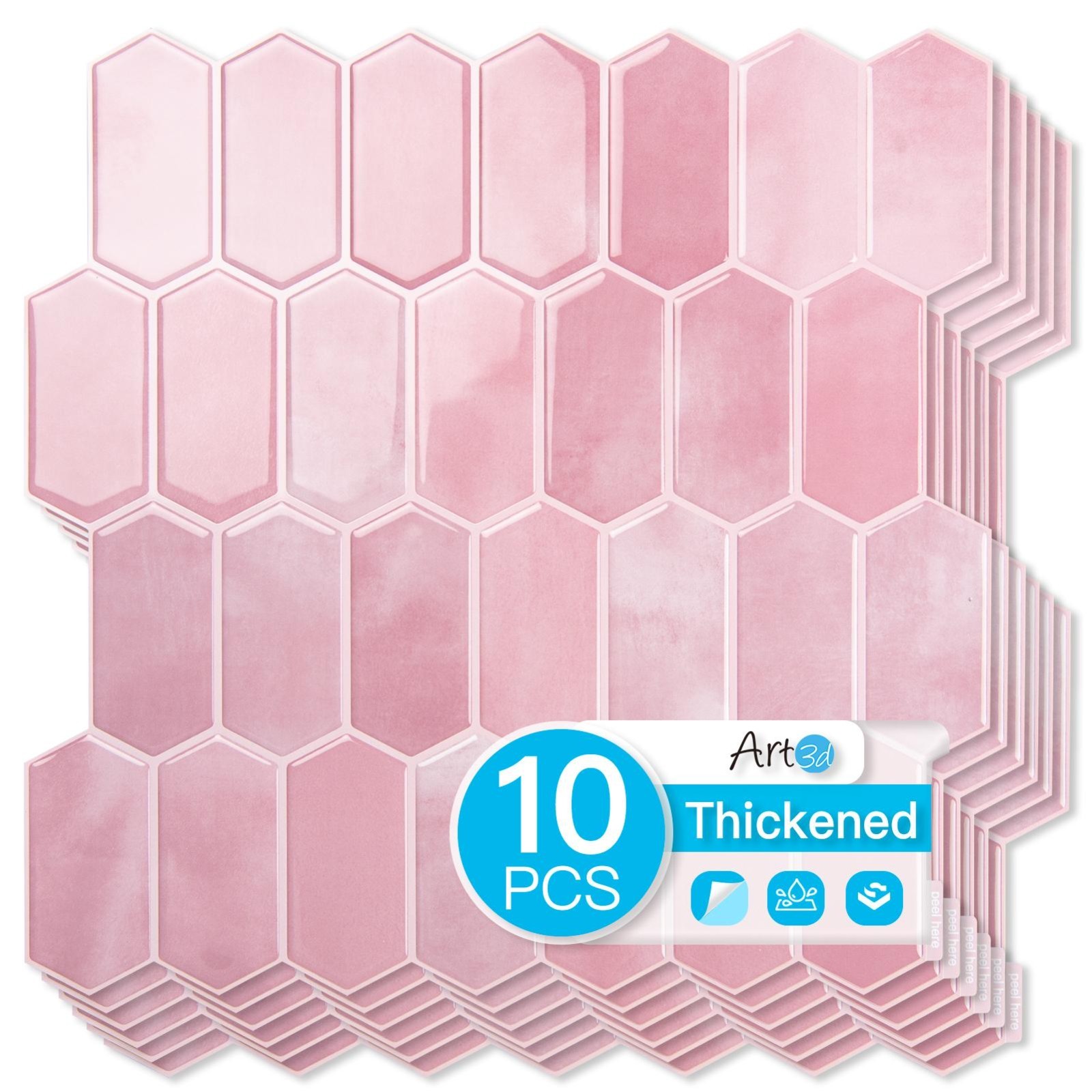 10pcs Peel and Stick Backsplash Thickened Tiles, 12”x12”, Cover 10 Sq.Ft.