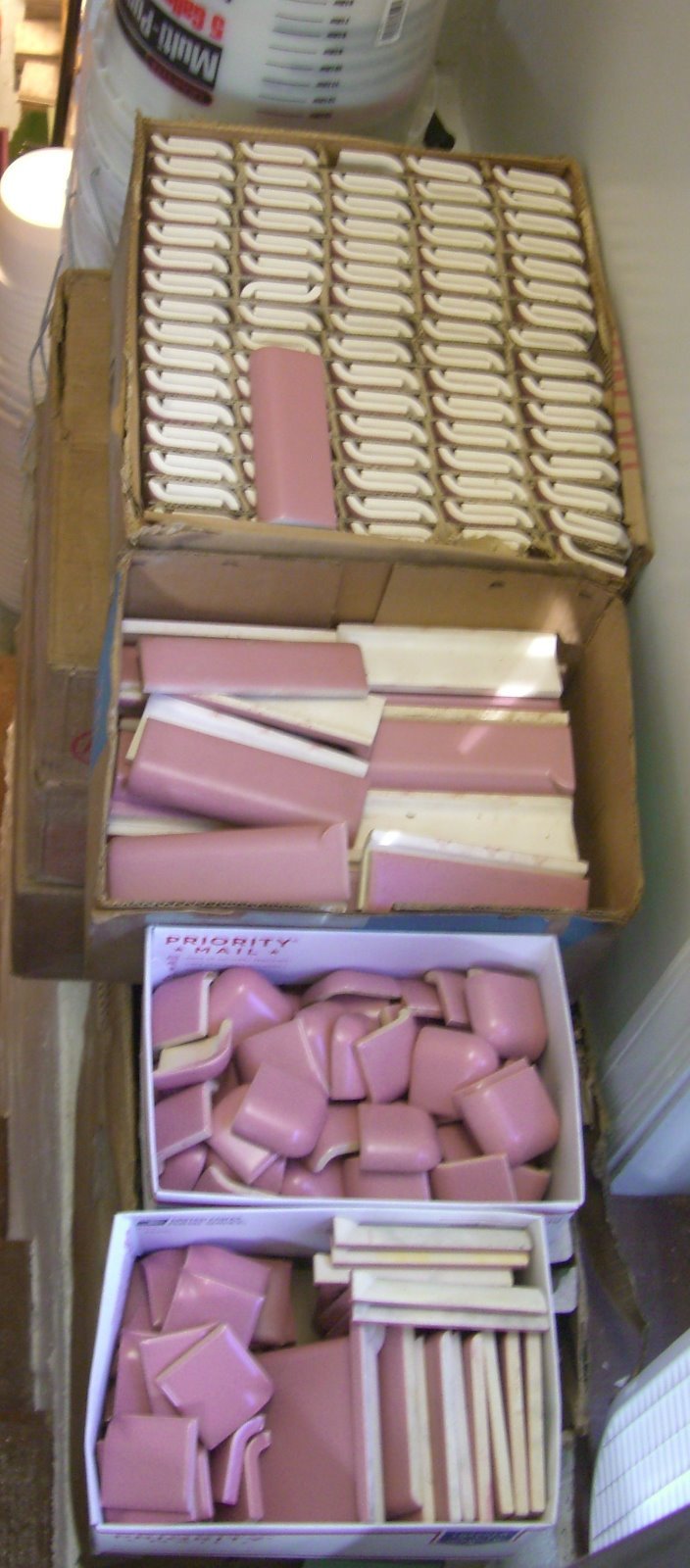 6 pcs. *Dark Lilac* Ceramic Radius bullnose Cap Tiles by The Mosaic Co. “NOS”