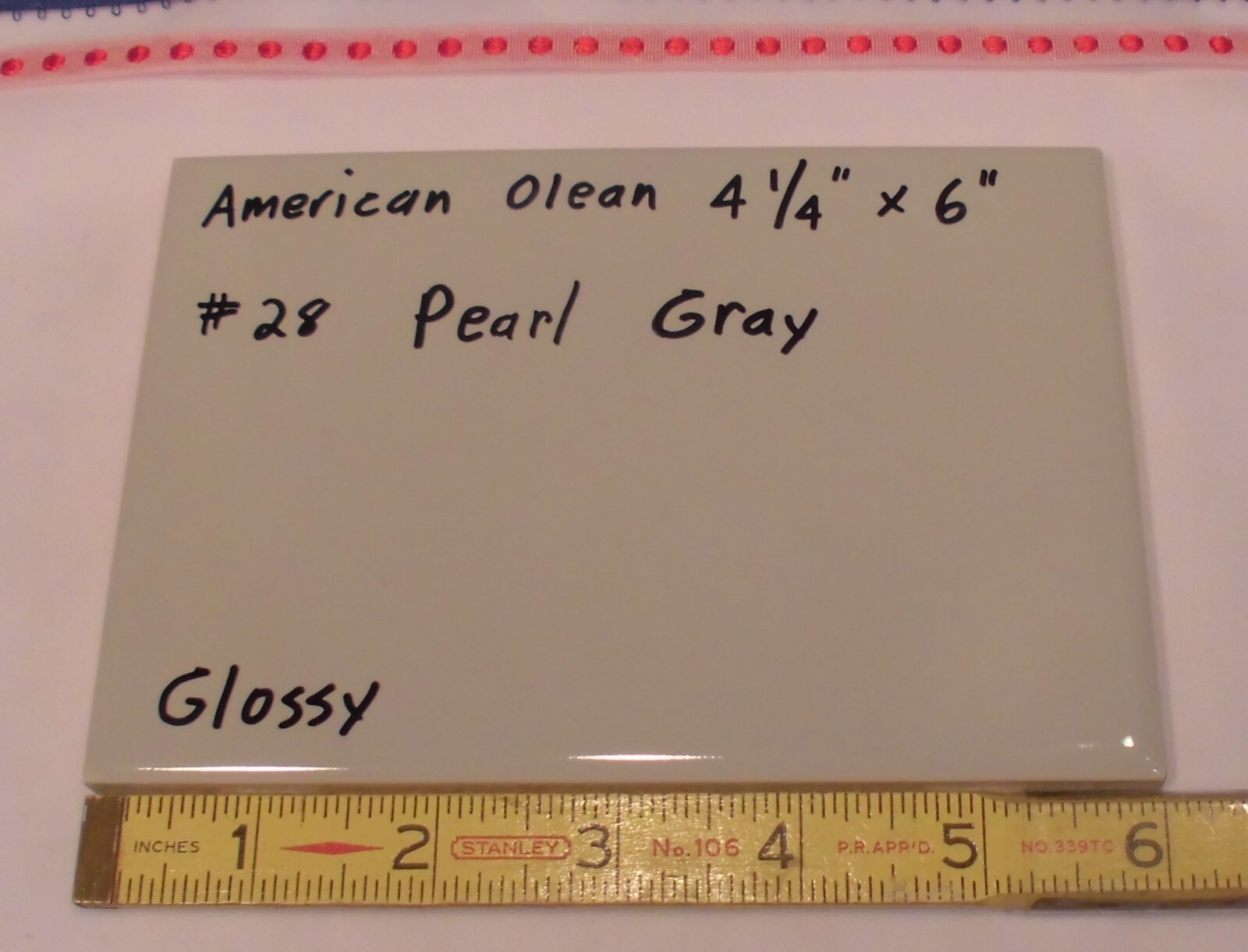 1 pc. *Pearl Gray* Glossy Ceramic Tile #28 by American Olean 4-1/4″ X 6″ NOS