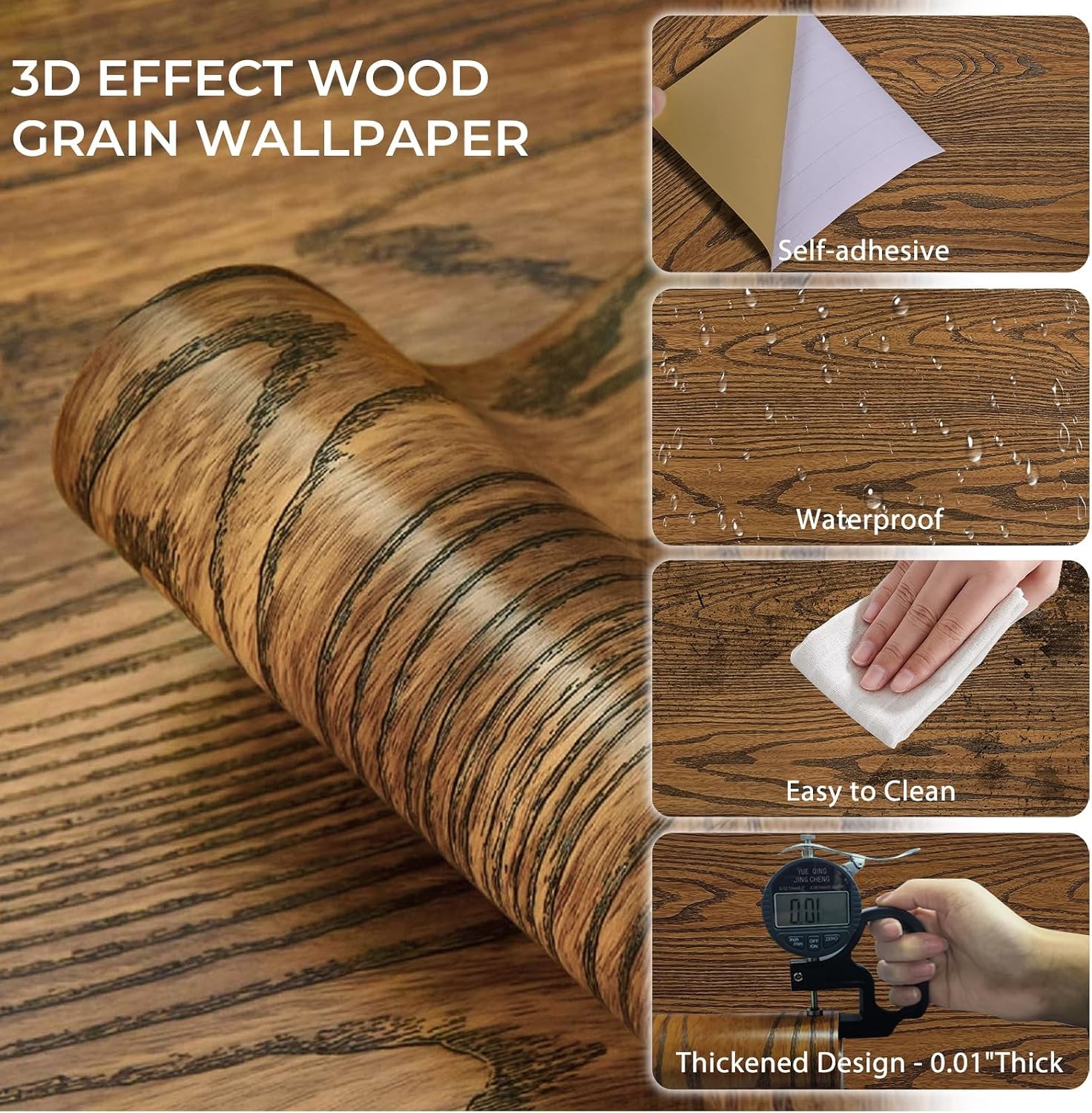 Brown Wood Floor Tiles Roll Peel & Stick 2 Roll 15.7″x 118.11″, Thicken Self