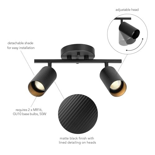 64000114 2-Light Track Lighting Spotlight, Matte Matte Black, Ribbed Shades