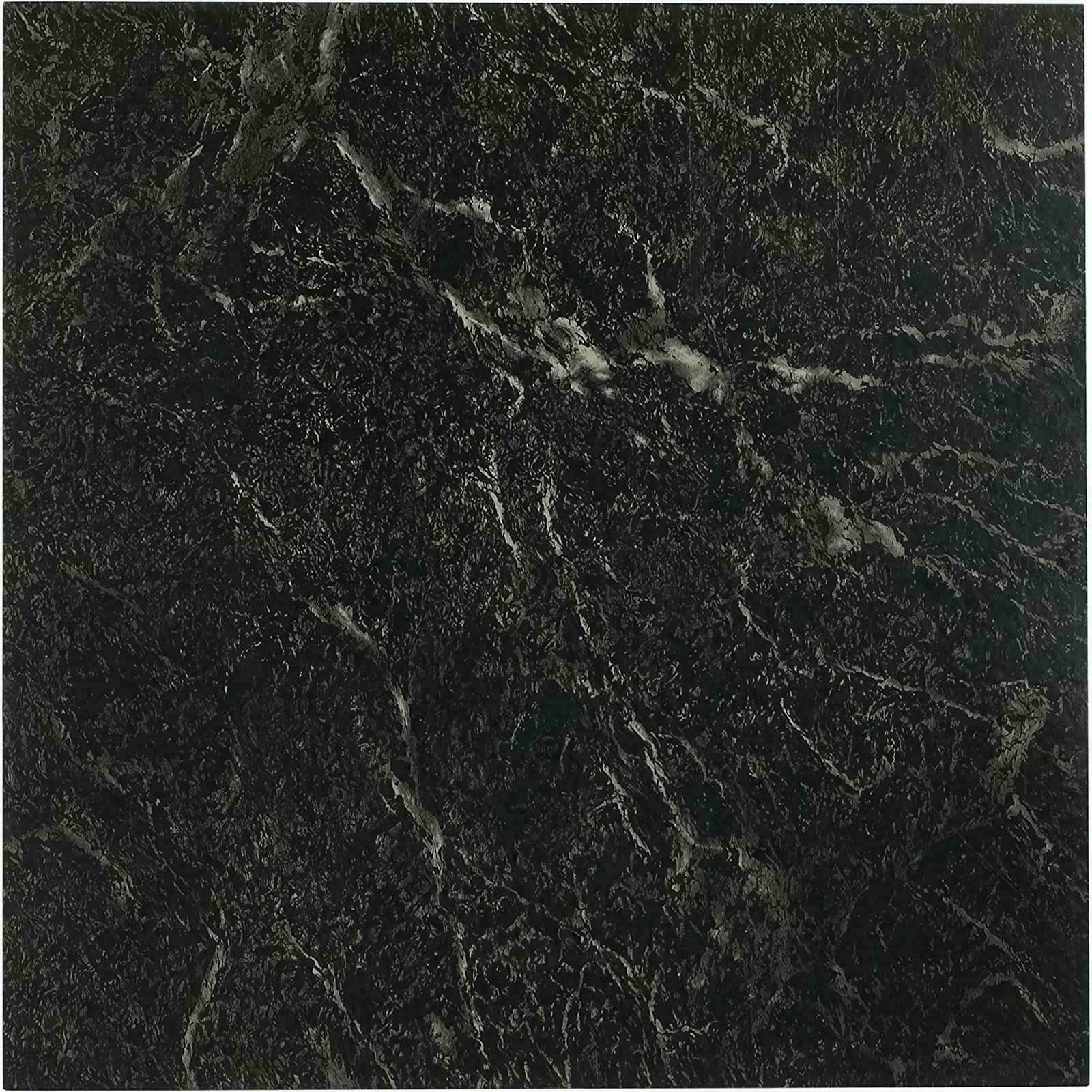 Marble Black Vinyl Floor Tiles Peel & Stick Self Adhesive 20 Pack Flooring 12×12
