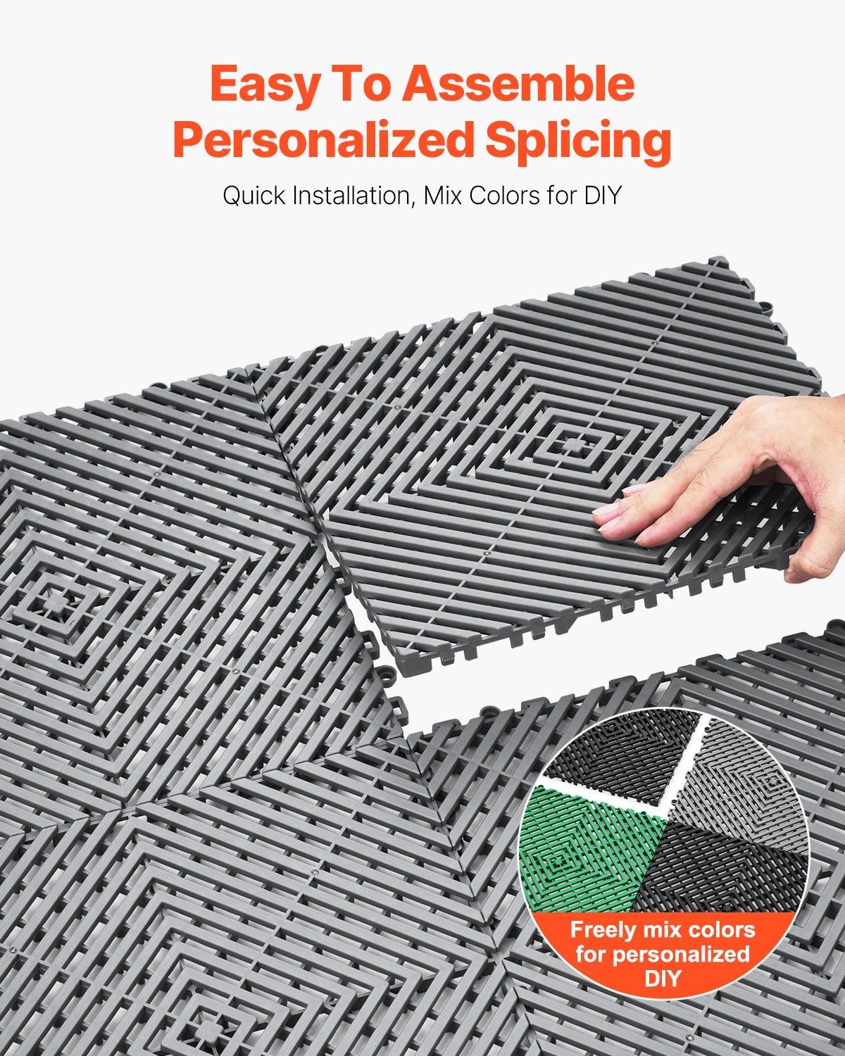 12x12ft 15mm Thick Interlocking Drainage Mat 55 Piece PP Grey