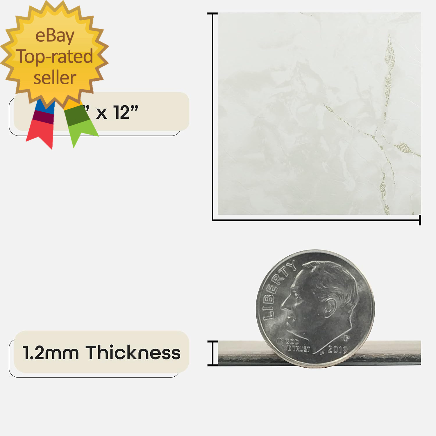 Nexus Self Adhesive 12-Inch Vinyl Floor Tiles 20 Classic White Veins Pattern