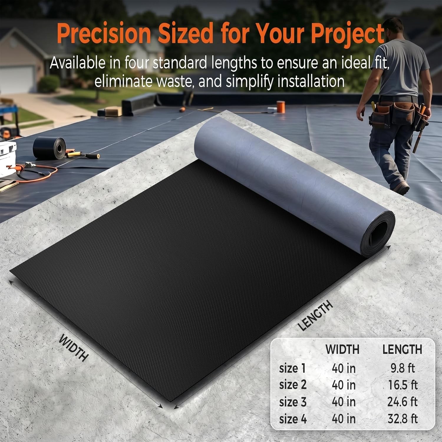 50Mil EPDM Waterproofing Membrane for Roof Underlayment 16.5Ft X 40In – Self-Adh