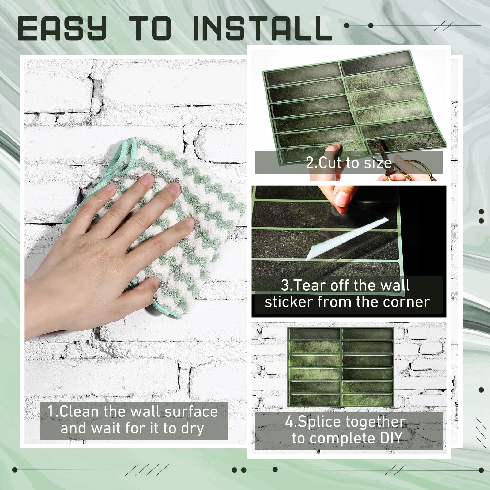 Drydiet 10 Sheets Tile Peel and Stick Backsplash 11.43 x 9 inches, Green