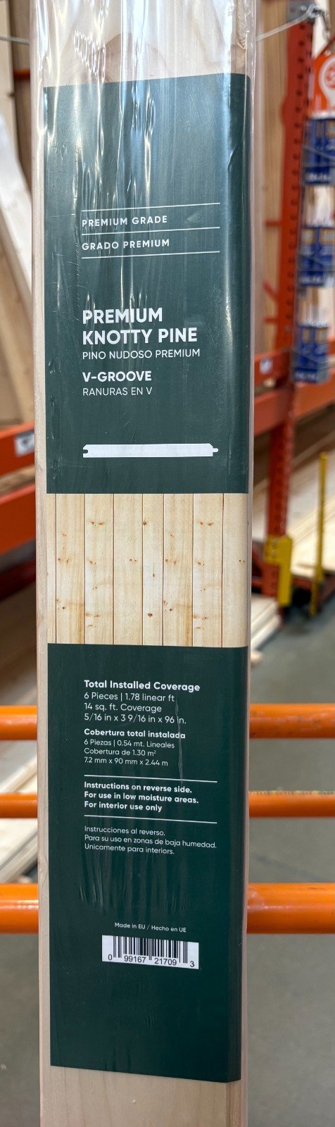 Knotty Pine V-Groove Wall Planks 5/16 in x 3-9/16 in x 8 ft