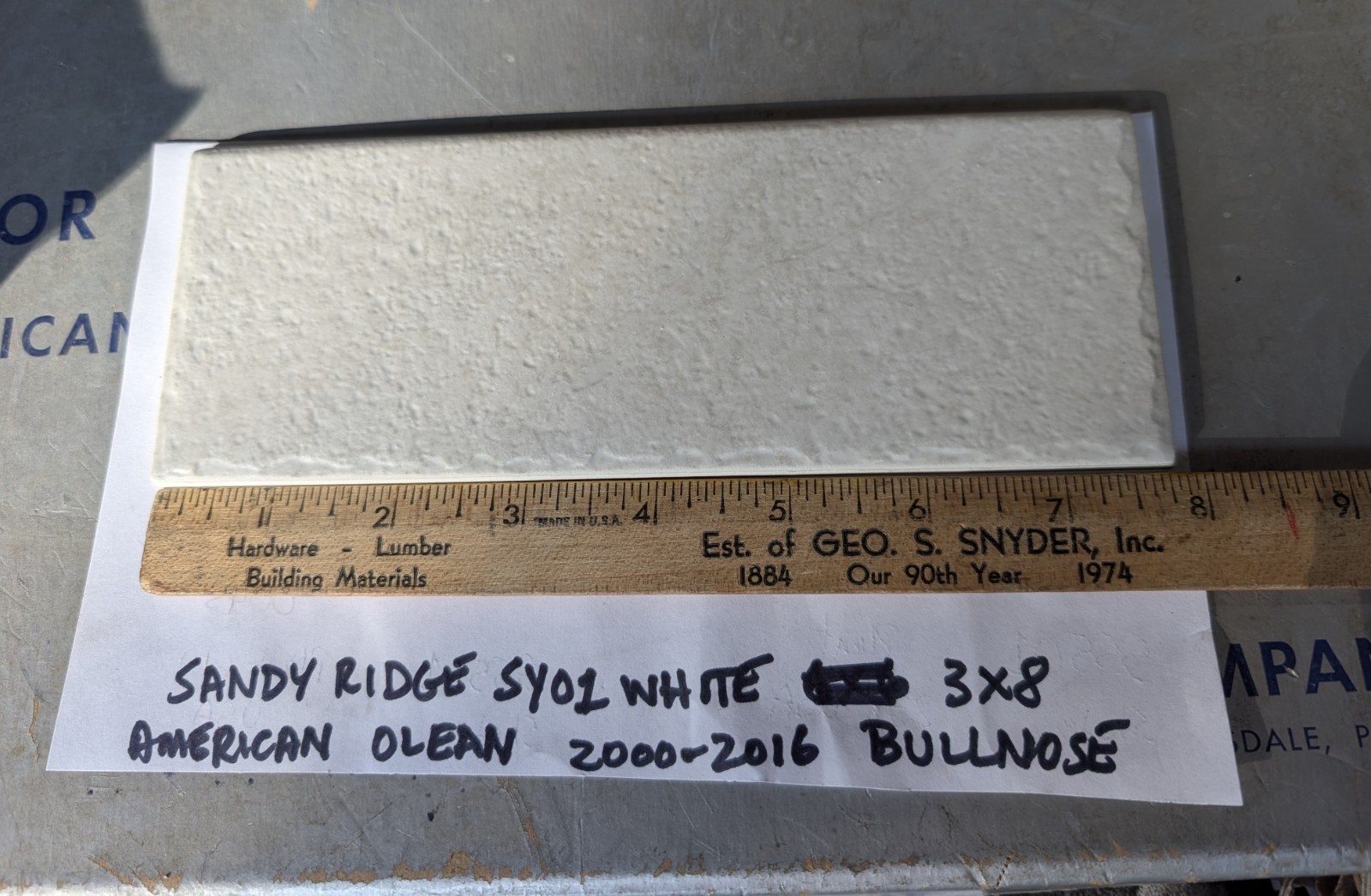 2 pcs American Olean Ceramic Tile Sandy Ridge series “White” SY01 3×8 Bullnose