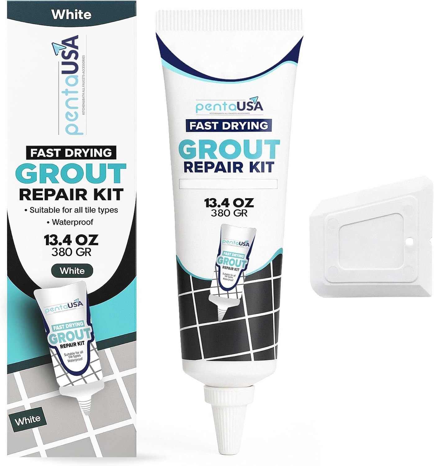 White Tile Grout Repair Kit, 13.4 oz, Premixed Acrylic Sanded, Water Resistant