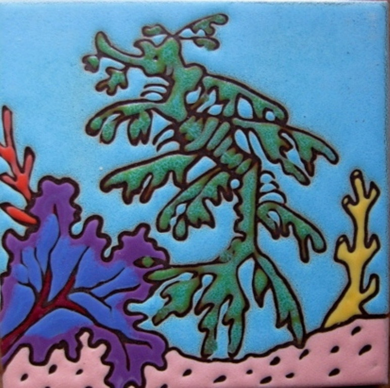 Ceramic Tile Leafy Sea Dragon Seahorse hot plate wall decor installation mural