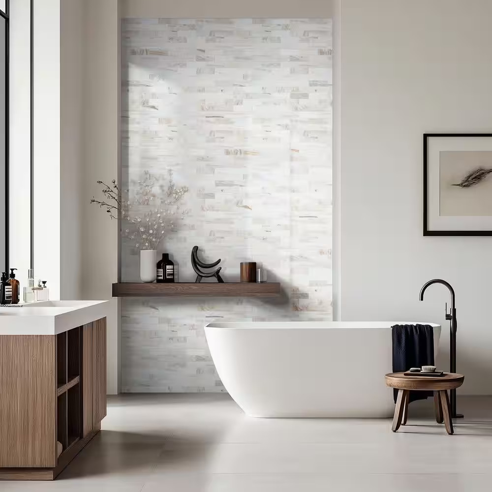 Angora Subway 12 In. X 12 In. X 0.38 In. Polished Marble Mesh-Mounted Mosaic Flo
