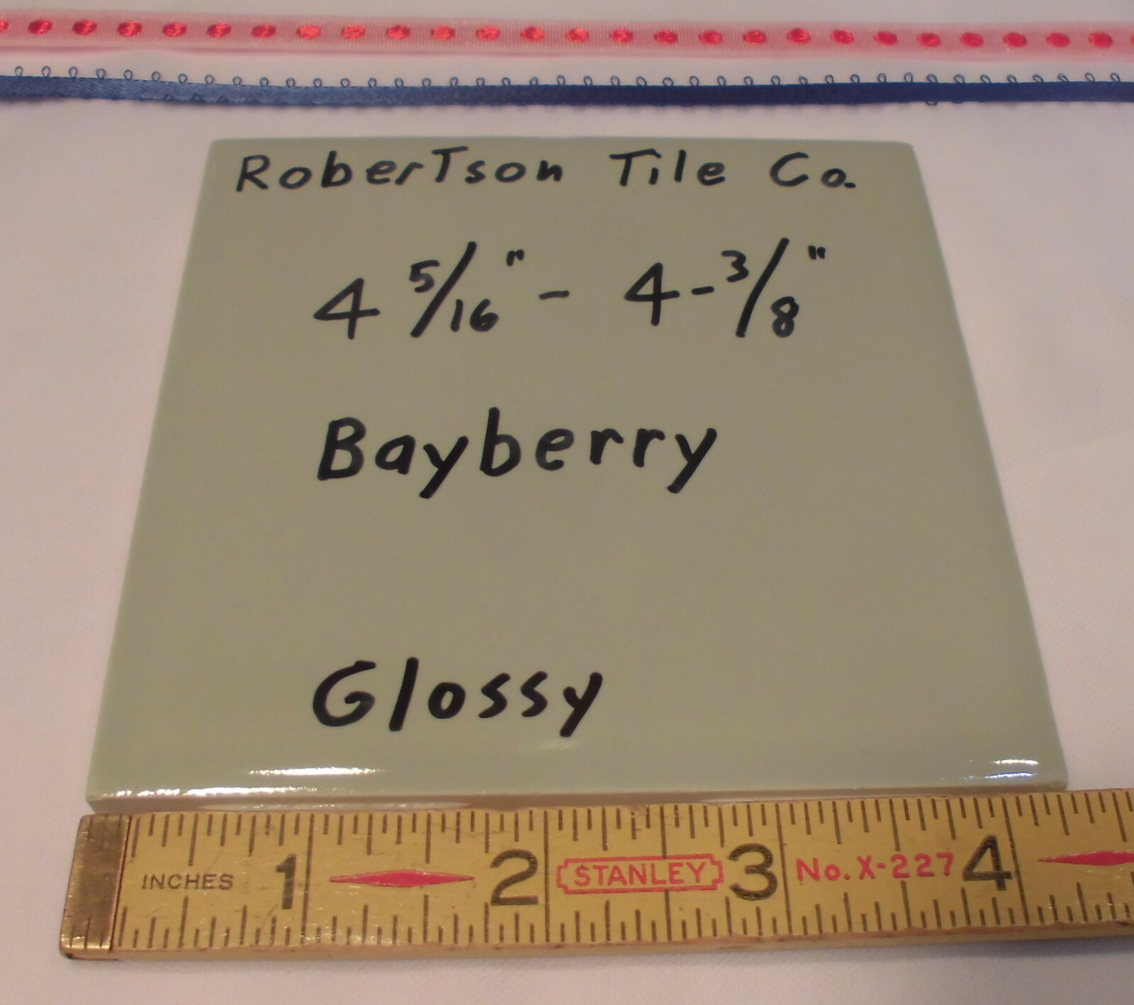 1 pc. Vintage Ceramic Tile *Bayberry Green* 4-5/16″- 4-3/8″ Robertson Co. NOS