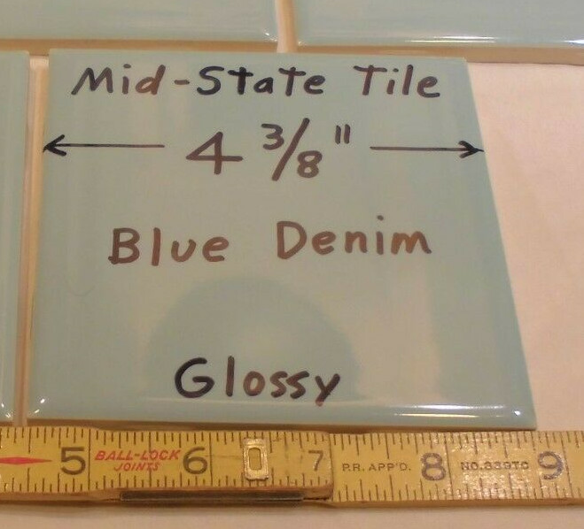 1pc. Vintage *Blue Denim* Glossy Ceramic Tiles…4-3/8″ by Mid-State-Tile NOS
