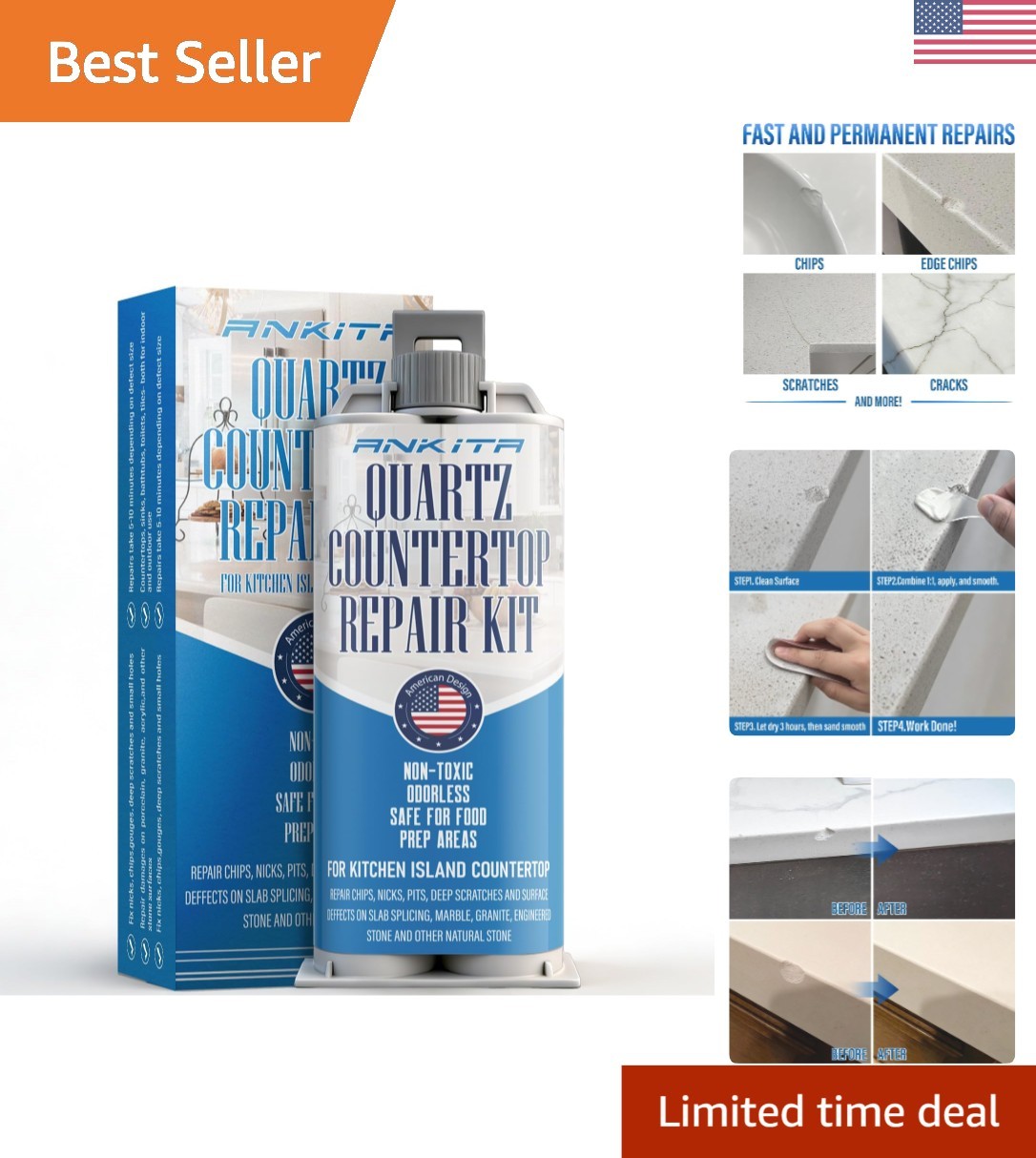 Super Strong Adhesive Quartz Repair Solution – Perfect for Countertop Damage