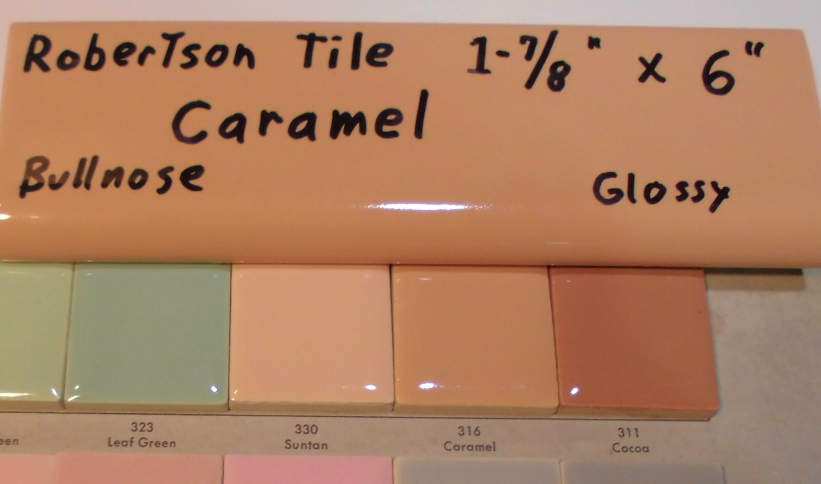 1 pc. Glossy *Caramel – Reddest Brown* 2” X 6” Bullnose Ceramic Tile; Robertson