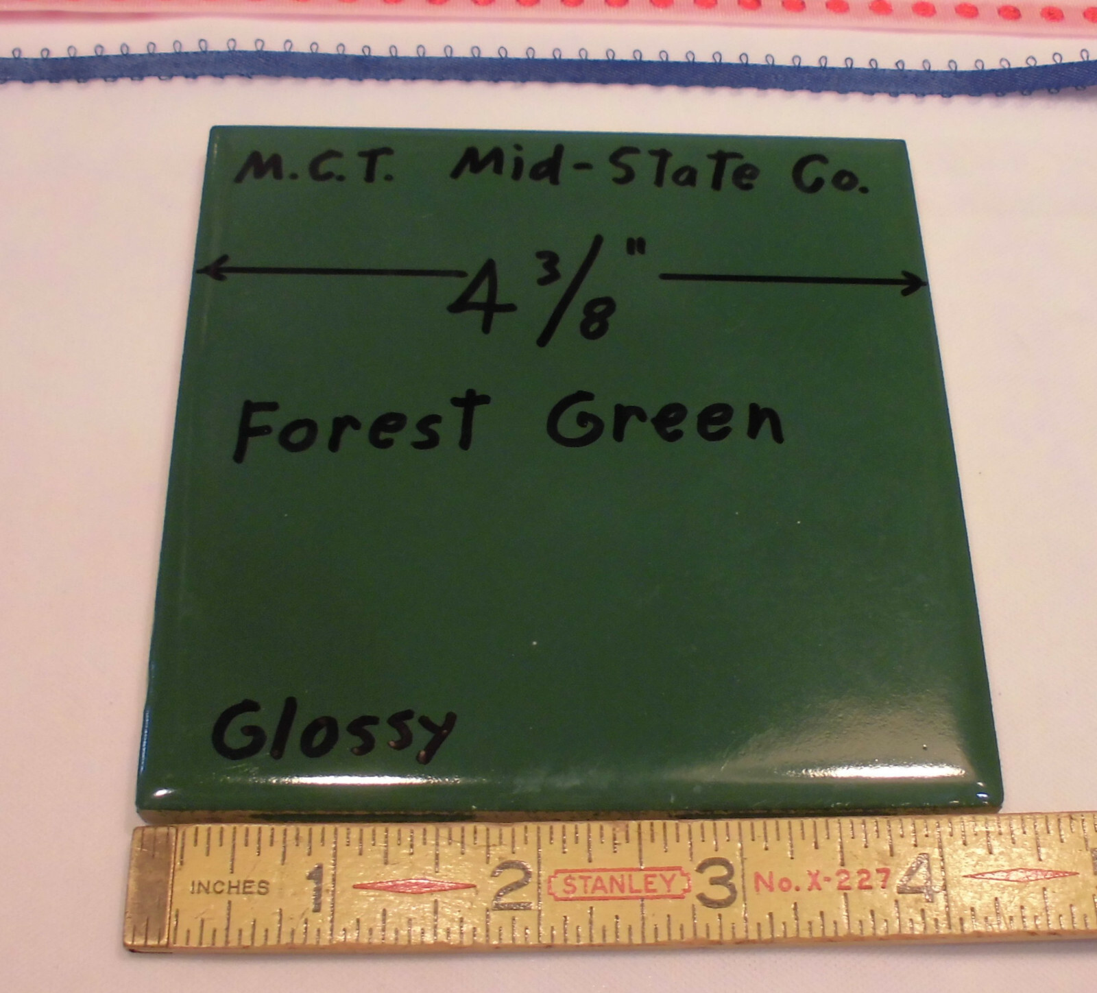 1 pc. Dark Forest Green: Ceramic Tile 4-3/8 by M.C.T. ; Mid-State Co.; NOS
