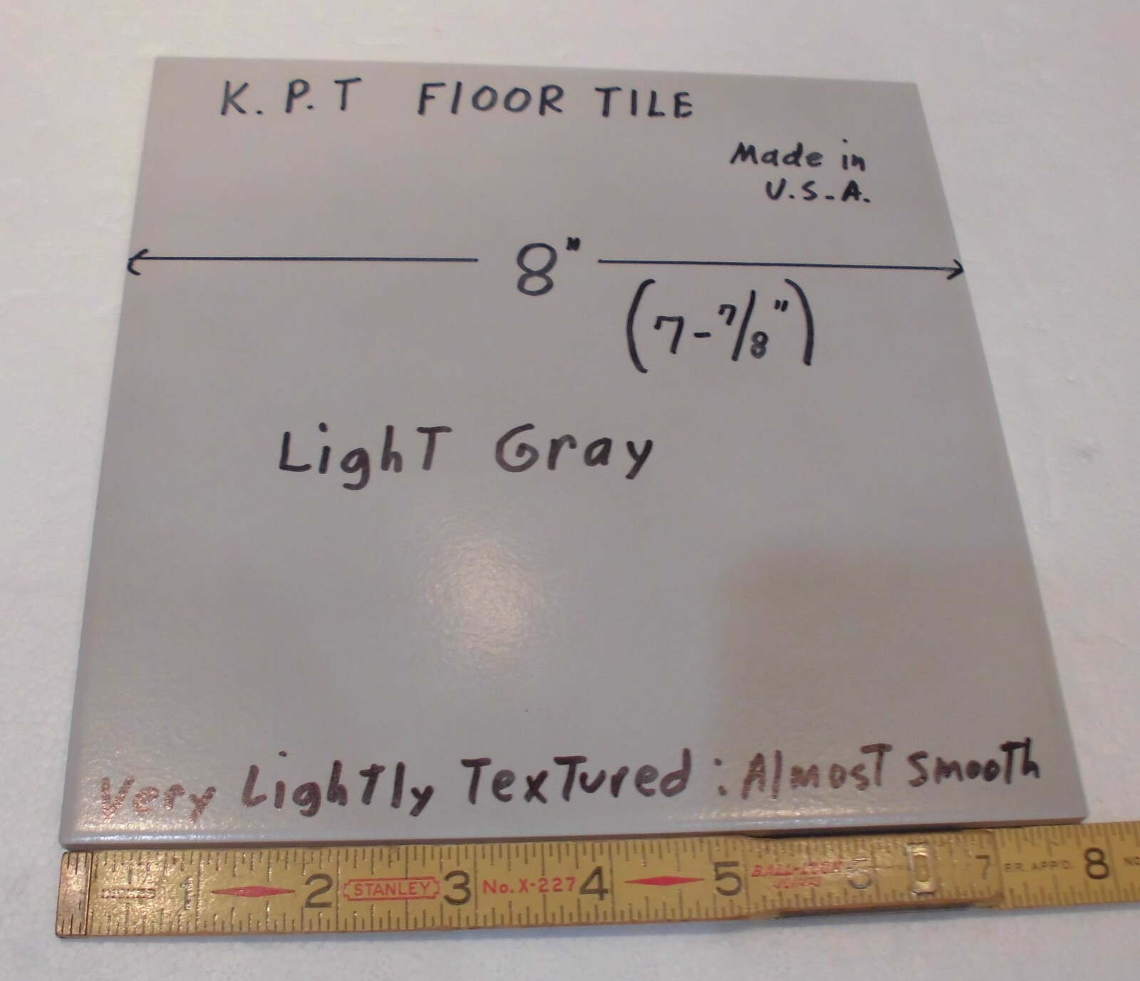 1 pc. Light Gray Ceramic Floor Tile: 8″ X 8″ Smooth, Made USA by K.P.T. NEW