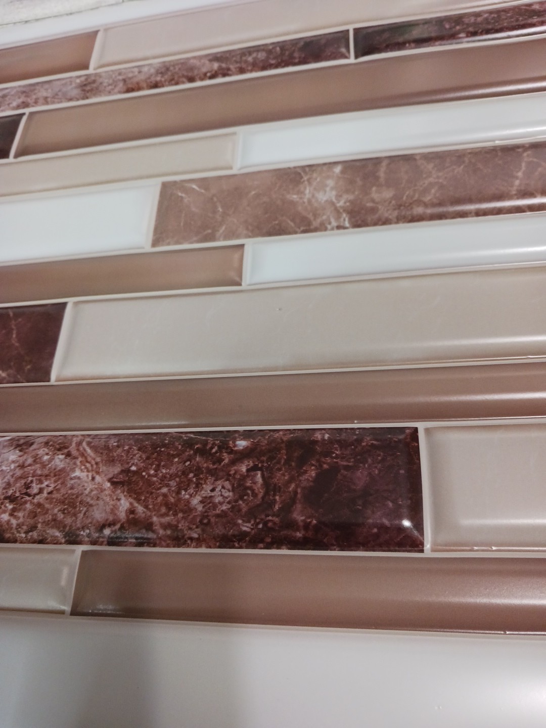 Wall tiles 10 piece dimentional brown beige white pattern 12″ x 12″ adhesive NEW