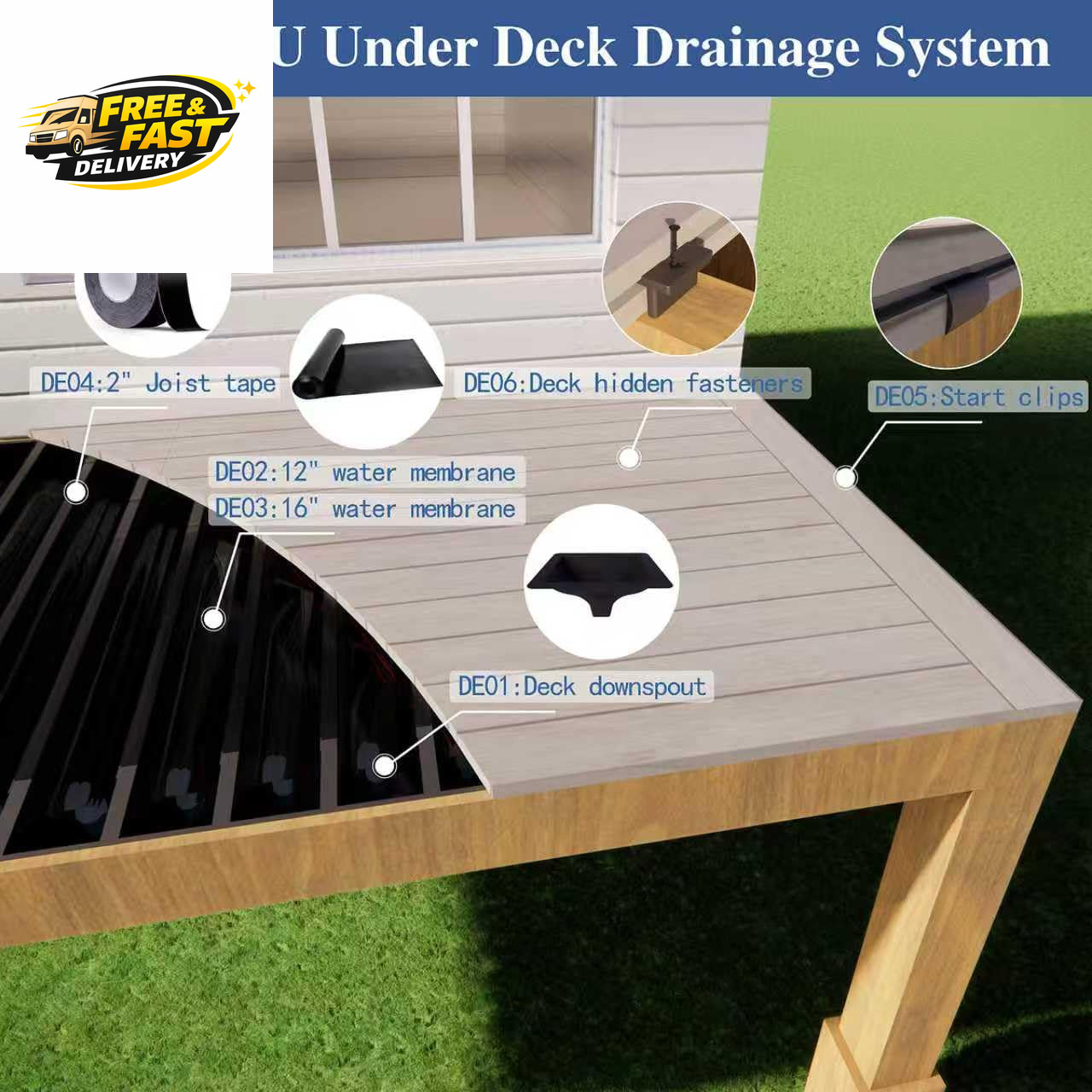 1PCS 50FT Black Waterproofing Membrane Black for under Deck Drainage System, HDP