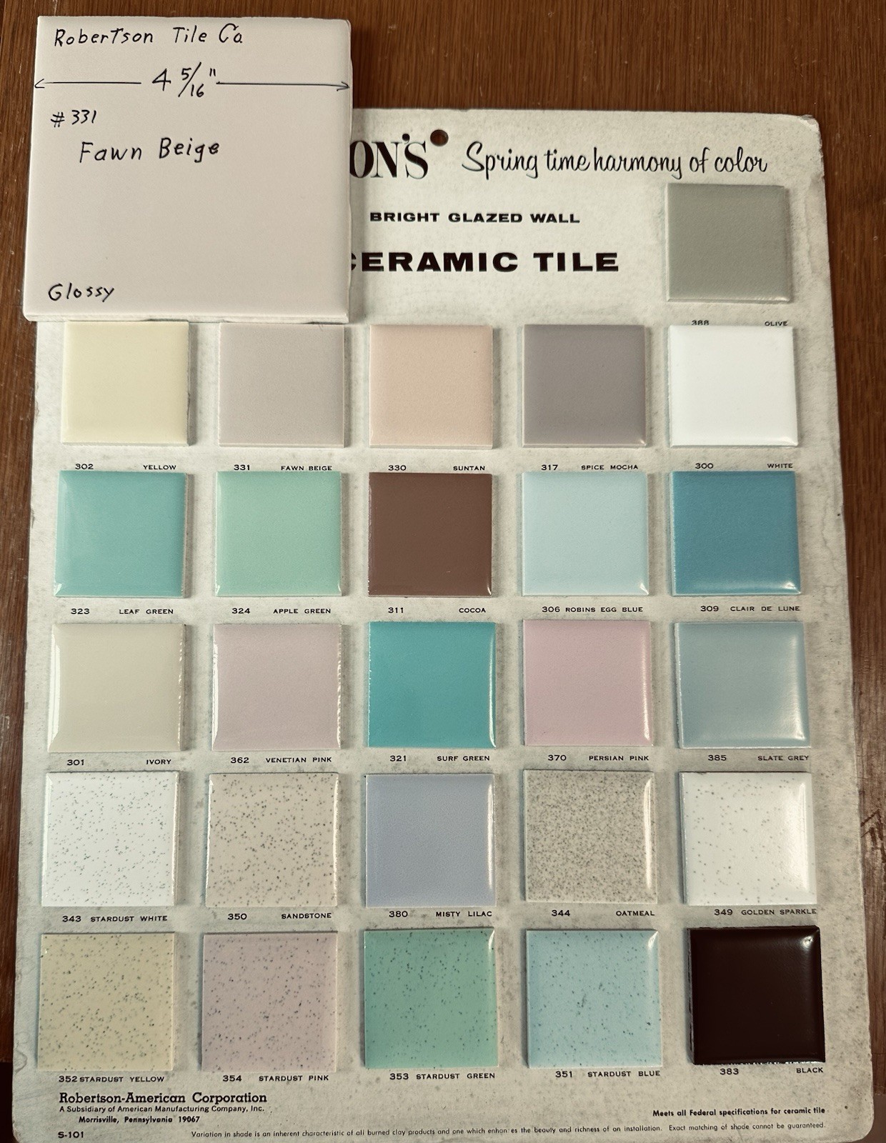 1 pc. Fawn Beige: 4-5/16″ Glossy Ceramic Tile, by Robertson Tile Co. light brown
