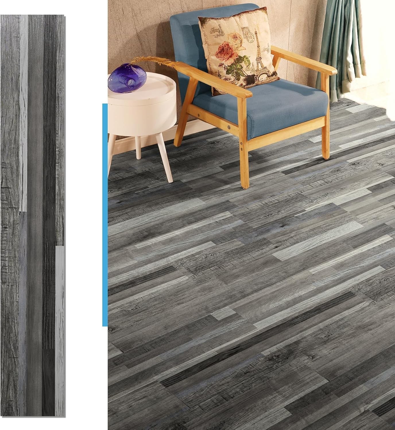 Peel and Stick Vinyl Plank Flooring Tiles in Grey Wood Look