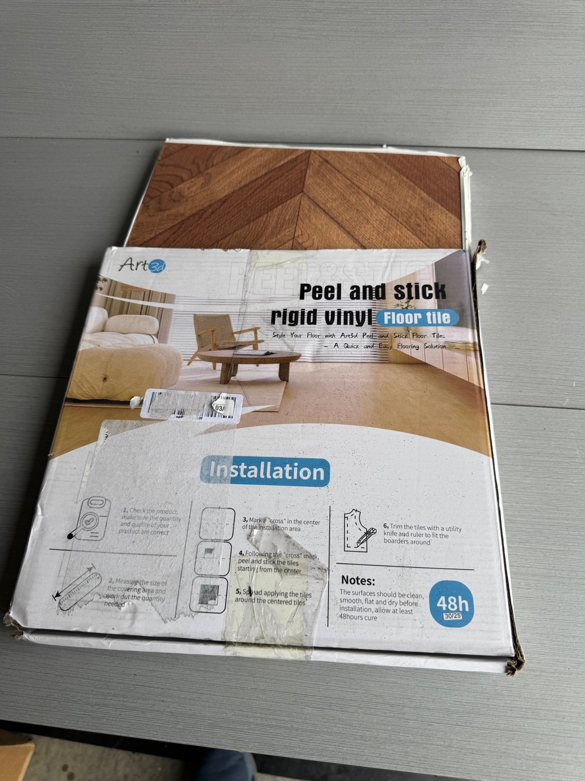Art3d Peel and Stick Rigid Vinyl Floor Tile Chevron Wood Look-10PK