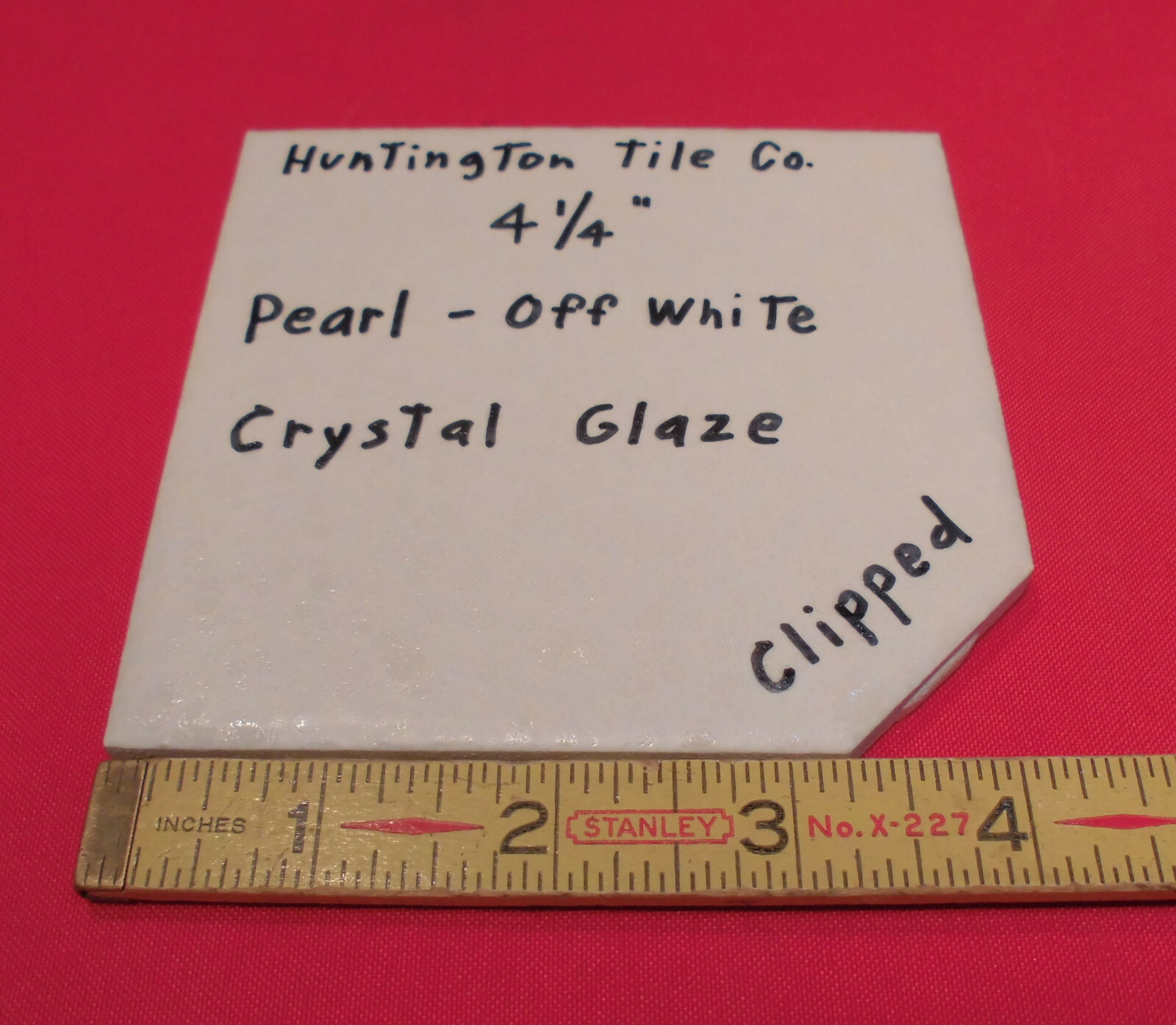 1 pc. *Pearl-Off White* Clipped Corner* Ceramic Tile 4-1/4″ Crystal Glazed NEW