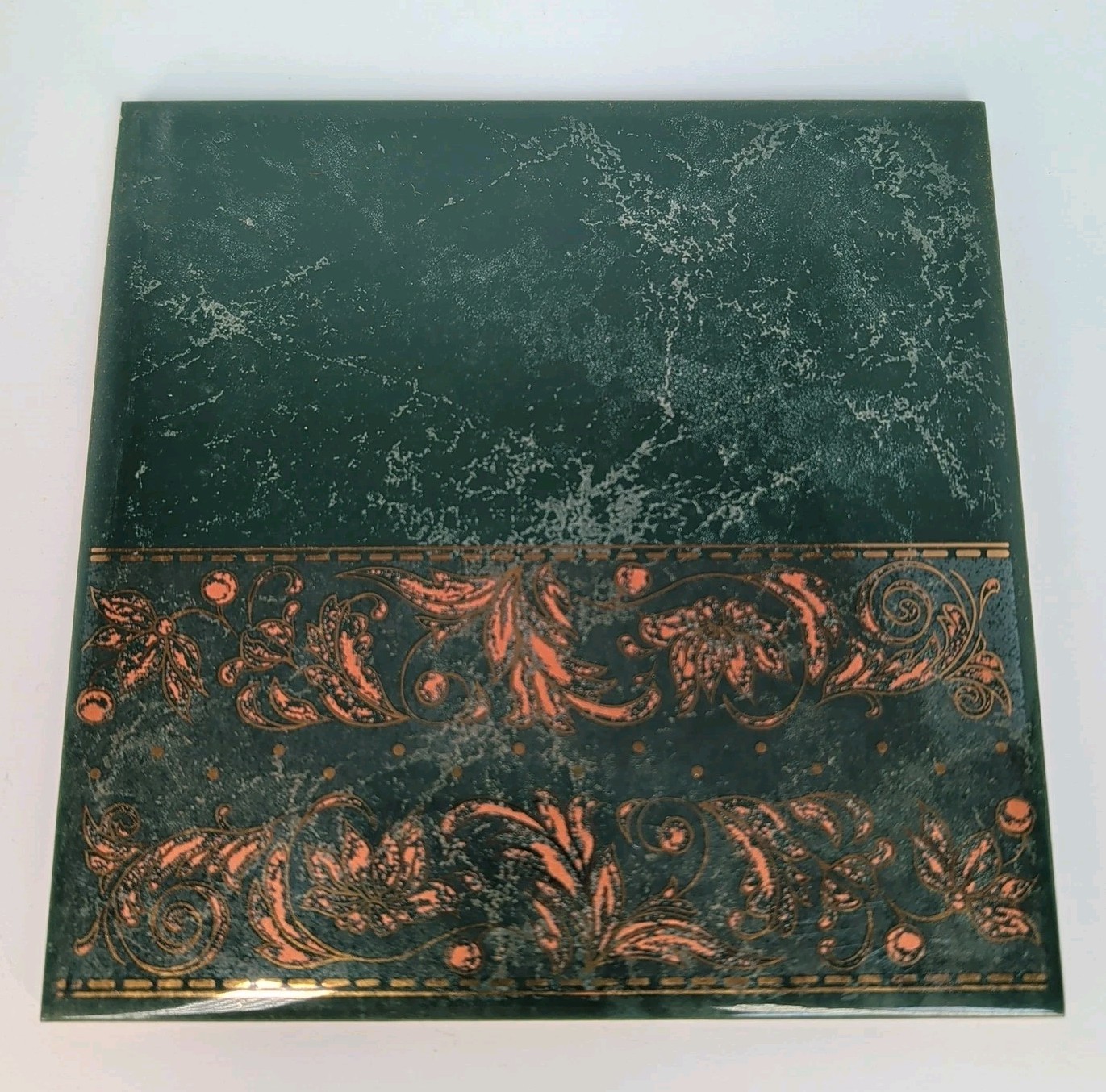 NOS Vintage Remington Marble & Border Ceramic Tile 6″ x 6″ Deep Athens Green