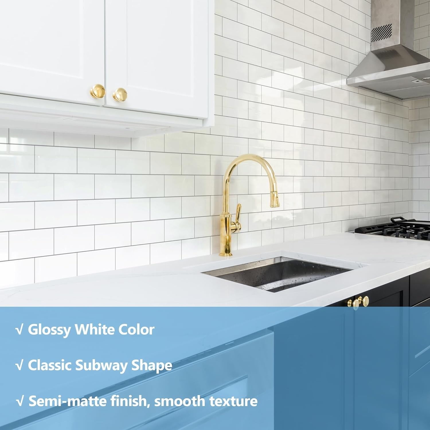 Elegant Peel and Stick Backsplash Tile 11.34″x11.57″ – 10 Pack in Glossy White