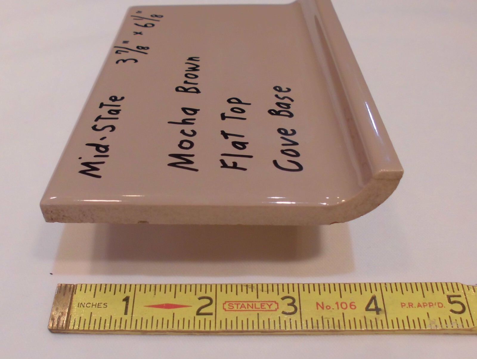 1 pc. Mocha – Brown Cove-Base Ceramic Tile 4″ X 6″ Mid-State: Glossy; stack on