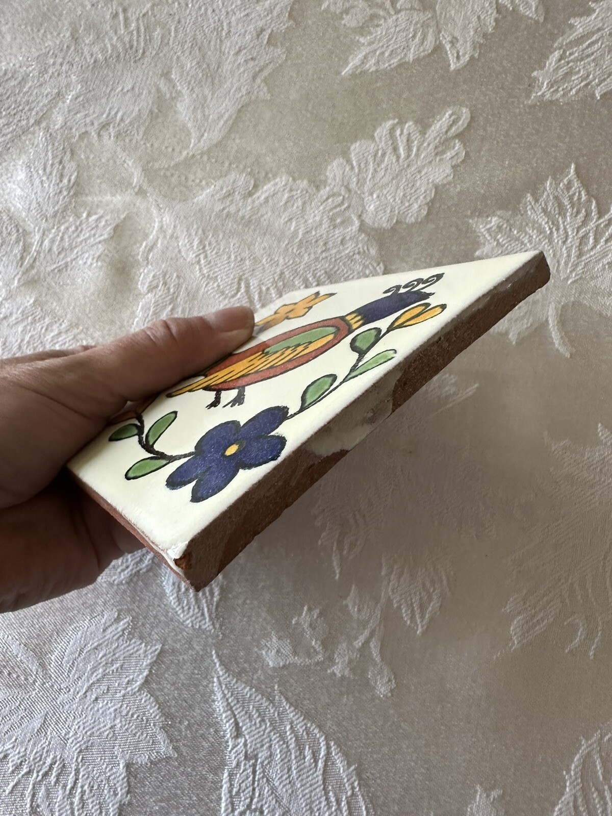 Mexican Red Clay Tile Folk Art Bird Handmade Talavera Backsplash Hand painted 4″