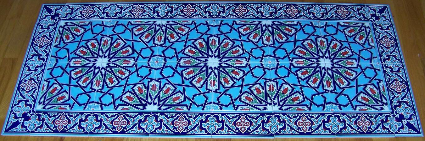 56″x24″ Turkish Ottoman Iznik Tulip & Floral Pattern Ceramic Tile Panel Mural