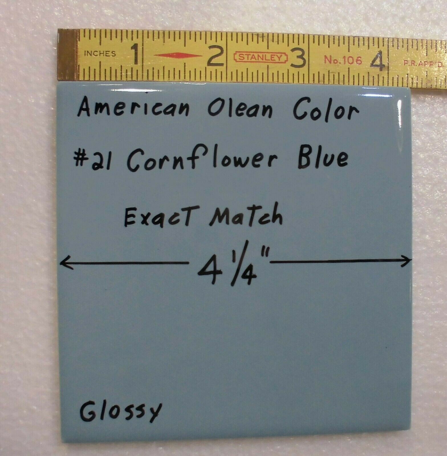 1 pc. Cornflower Blue Color 4-1/4″ Glossy Ceramic Tile: match American Olean #23