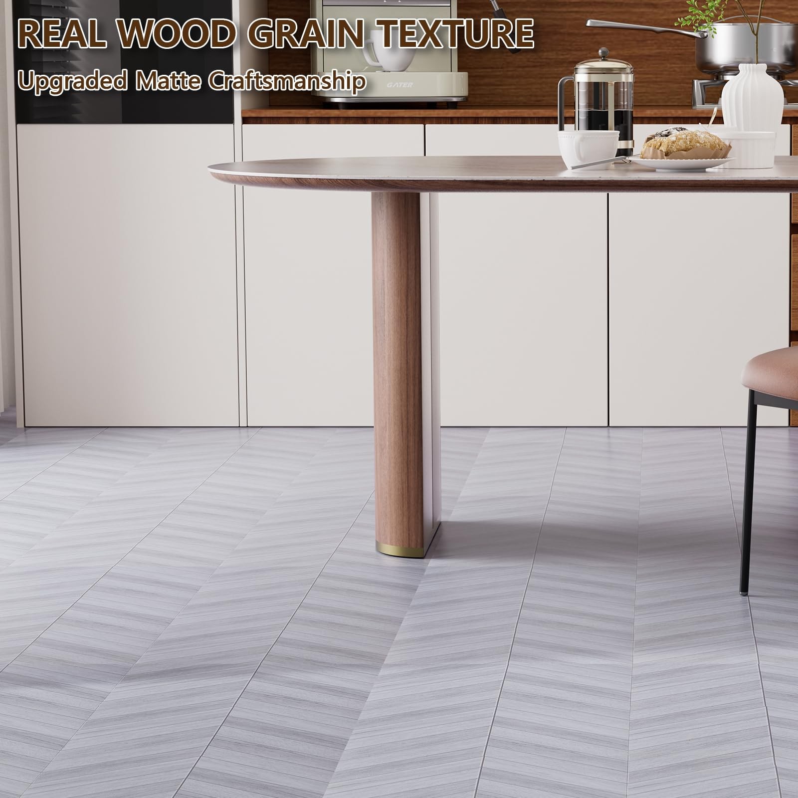 Peel and Stick Floor Tile, 10-Pack 12″ x 12″ Herringbone Wood Look Waterproof…