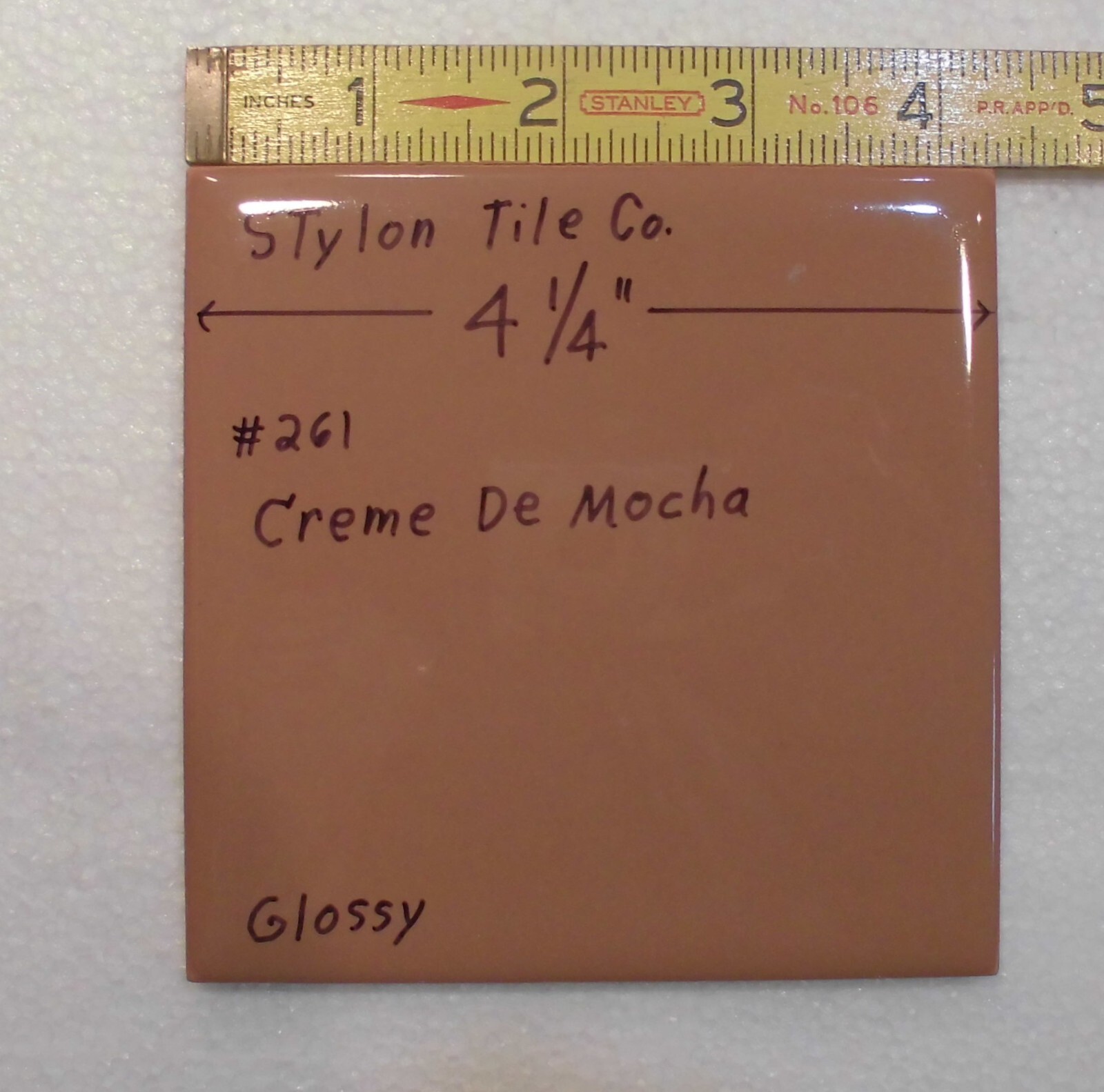 1 pc. Creme De Mocha: 4-1/4″ Glossy Ceramic Tile by Stylon Co. New Old Stock