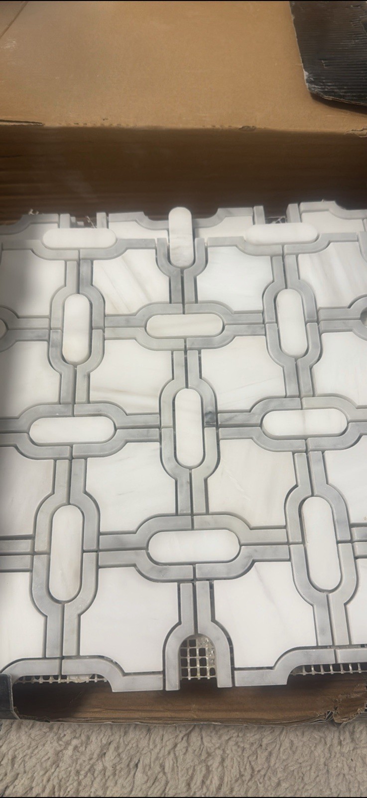 Mosaic Art Bianco Gridwork Polished Floor Tile White Gray Geometric 10mm