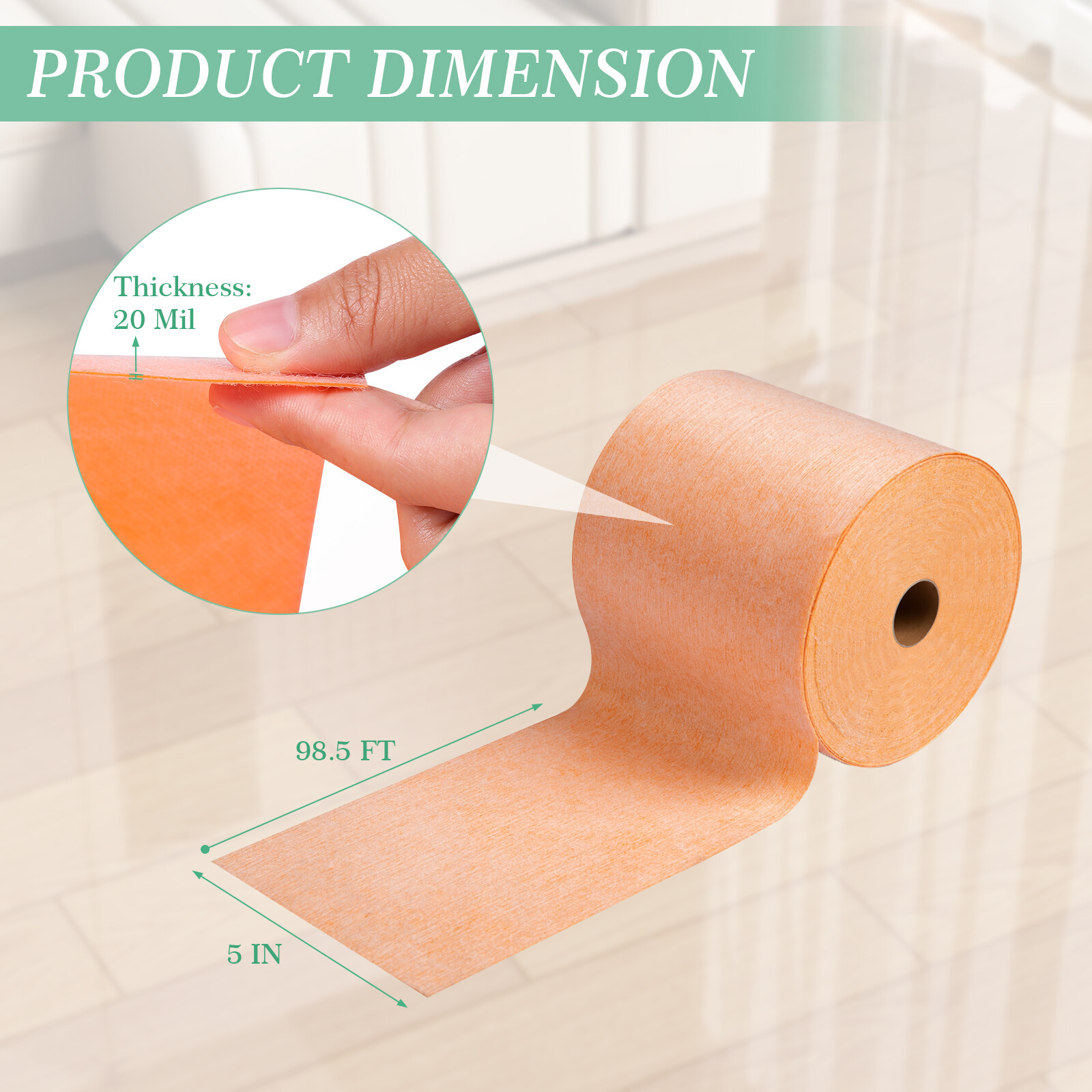 20mil Waterproofing Membrane Floor Underlayment 5″x98.5ft for Tiles Shower Wall