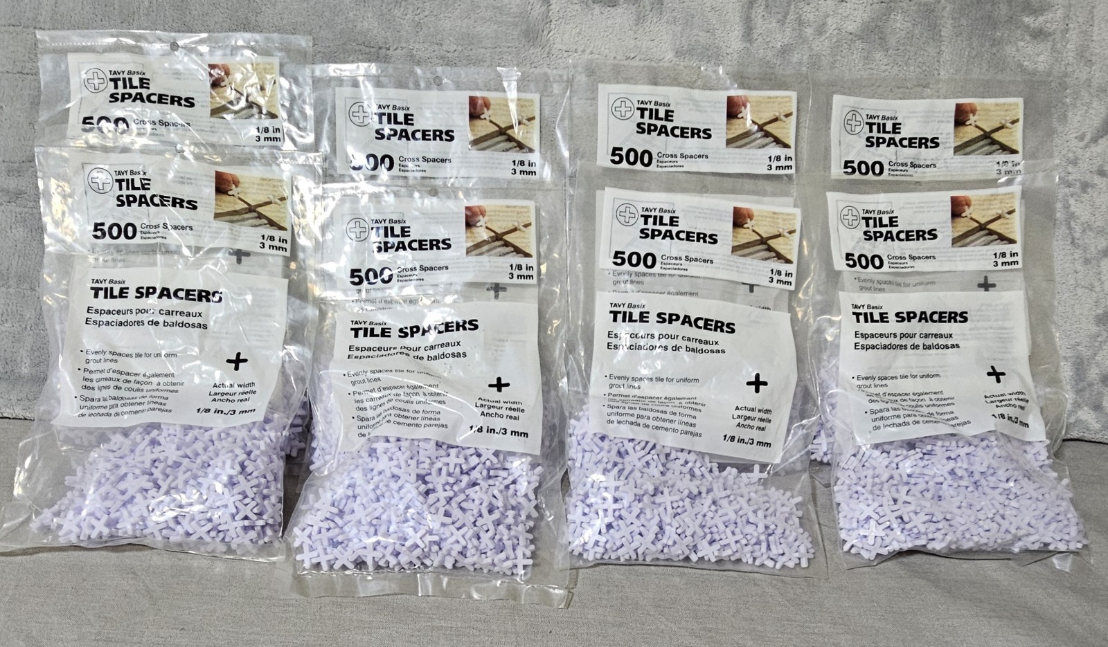 Lot 8 Bags Tavy Basix Cross Tile Spacers 1/8″ / 3mm 500 Each 4000 Total