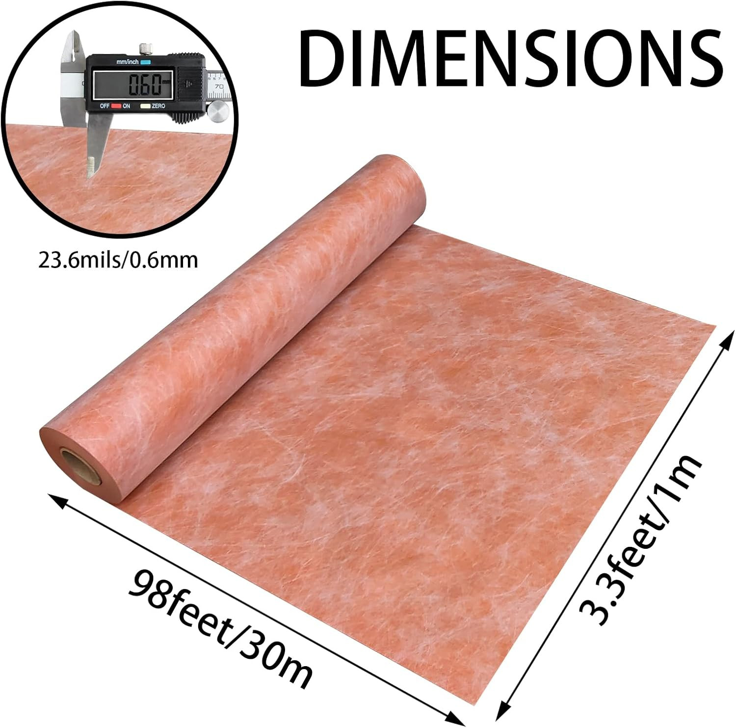Waterproof Membrane 23.6Mils/0.6Mm Thickness 3.3X98.4’/ 323 Sq Ft Tile Underlaym