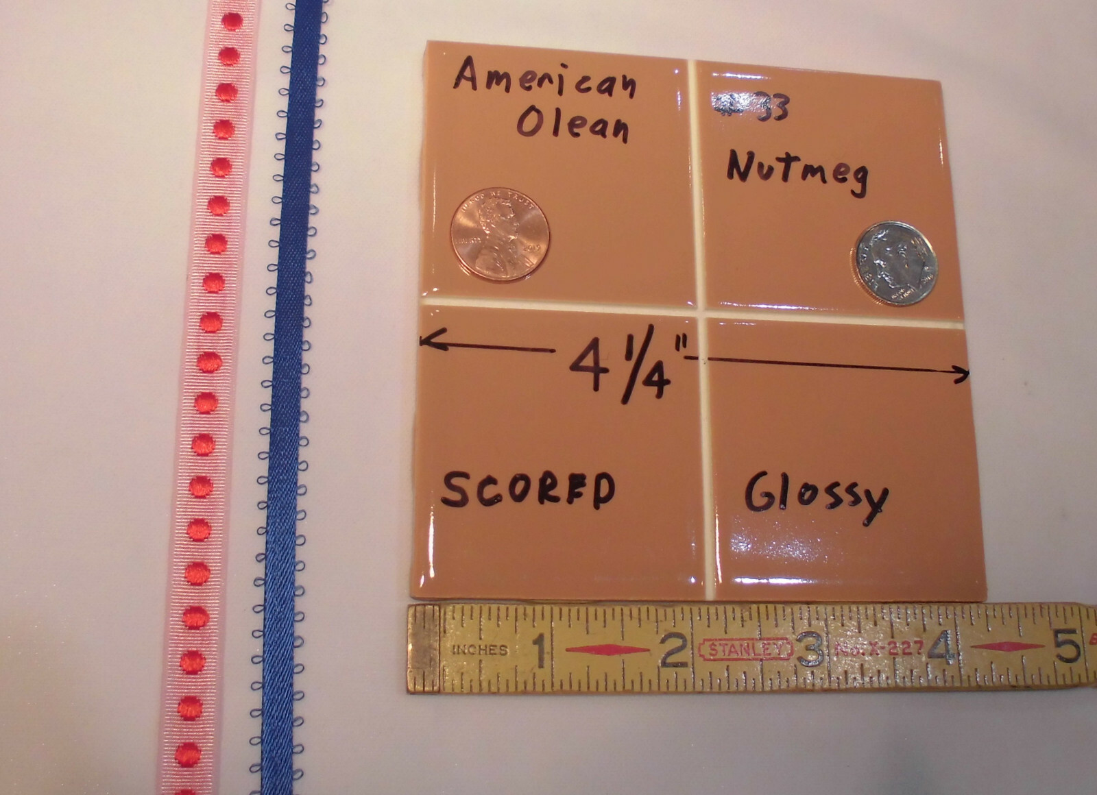 1 pc. *Brown-Nutmeg* 4-1/4″ Scored Glossy Ceramic Tile: by American Olean: NOS