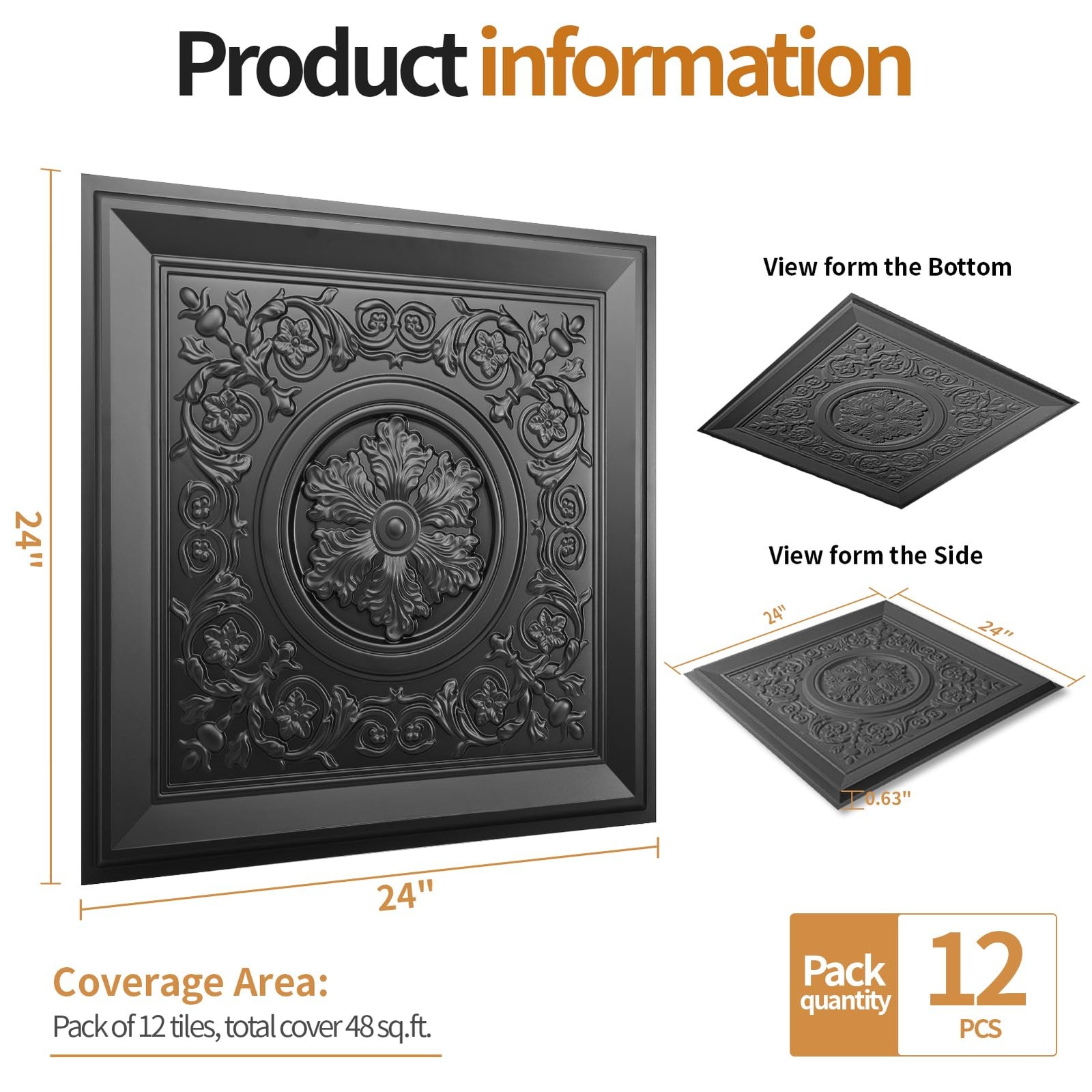 24-Pack 24″x24″ Drop Ceiling Tiles, Waterproof Glue Up Vintage Style 3D Ceili…