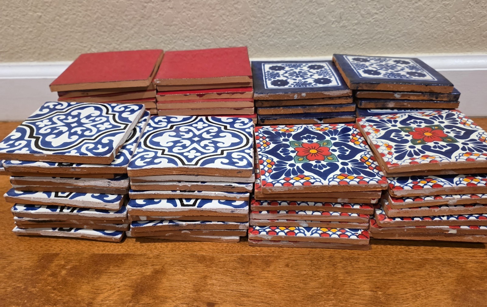 82 Pieces Spanish Mexican Handpainted Terracotta Talavera Tiles 4.25″ x 4.25″