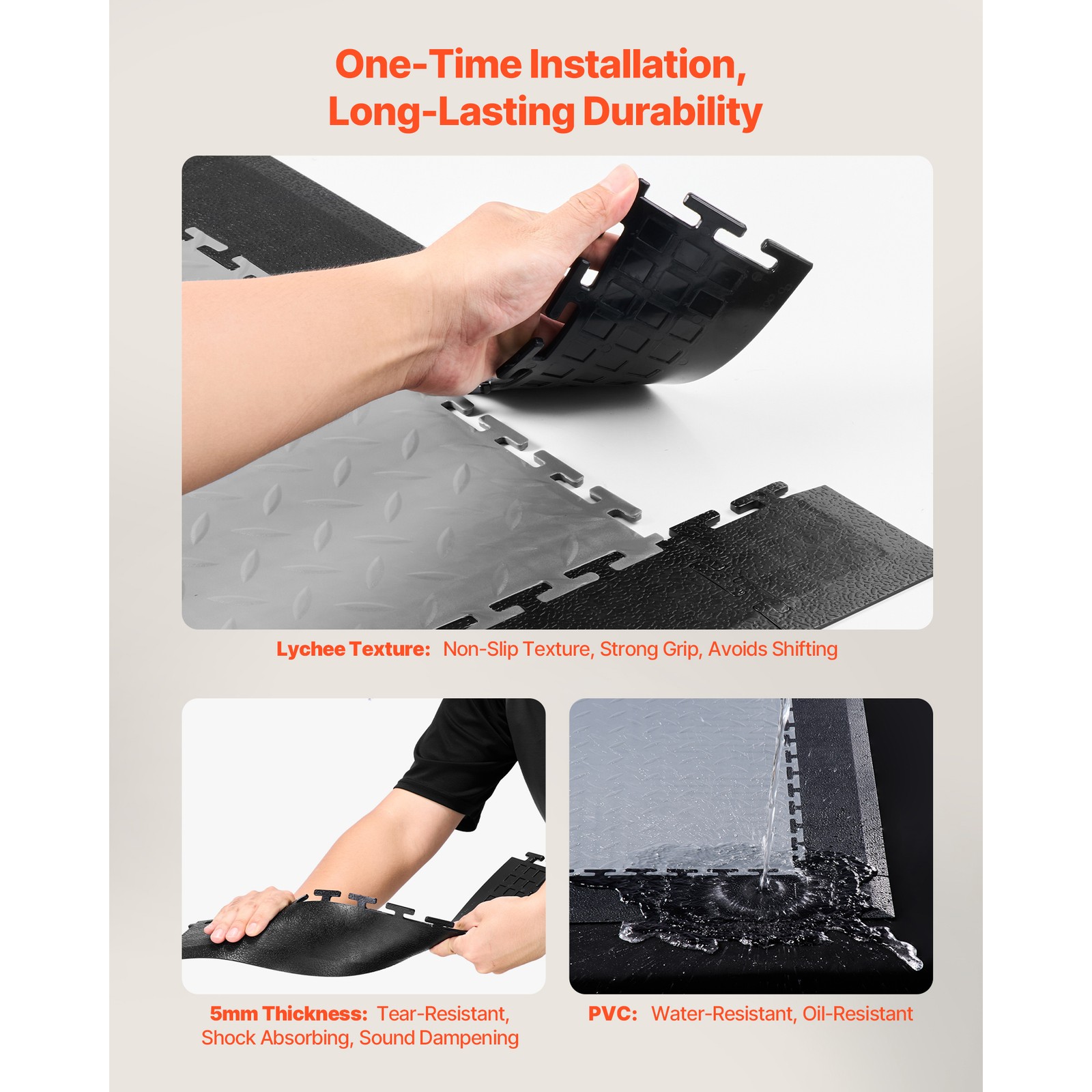 Uimoso Male Garage Floor Edge Kit with 12 Edges and 4 Corners, Black PVC